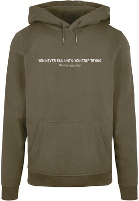 Merchcode Sweatshirt ‘Never Give Up’ Olijfgroen / Wit