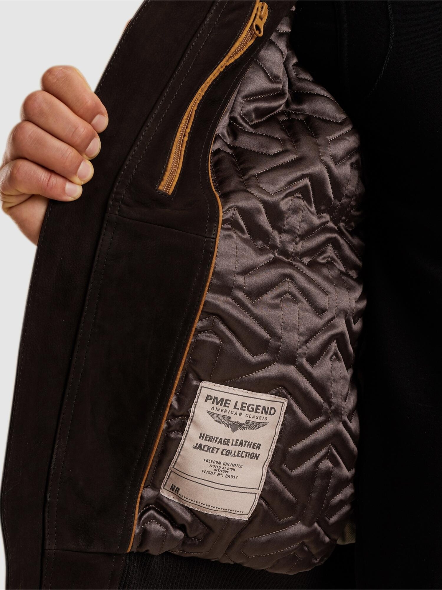 PME Legend Giacca di mezza stagione 'Greenville Fur leather jacket' marrone scuro