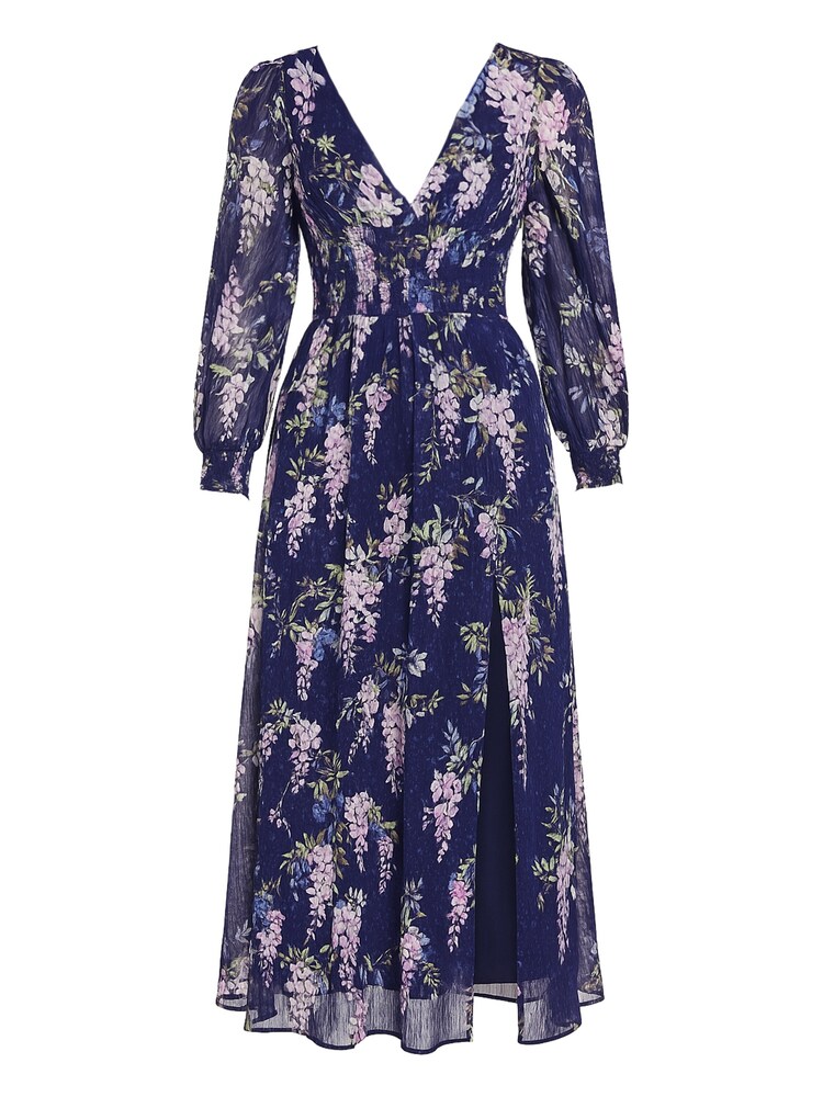 GODDIVA Midikleid Damen Größe 40 dunkelblau / pastellgrün / lila Winterkleid