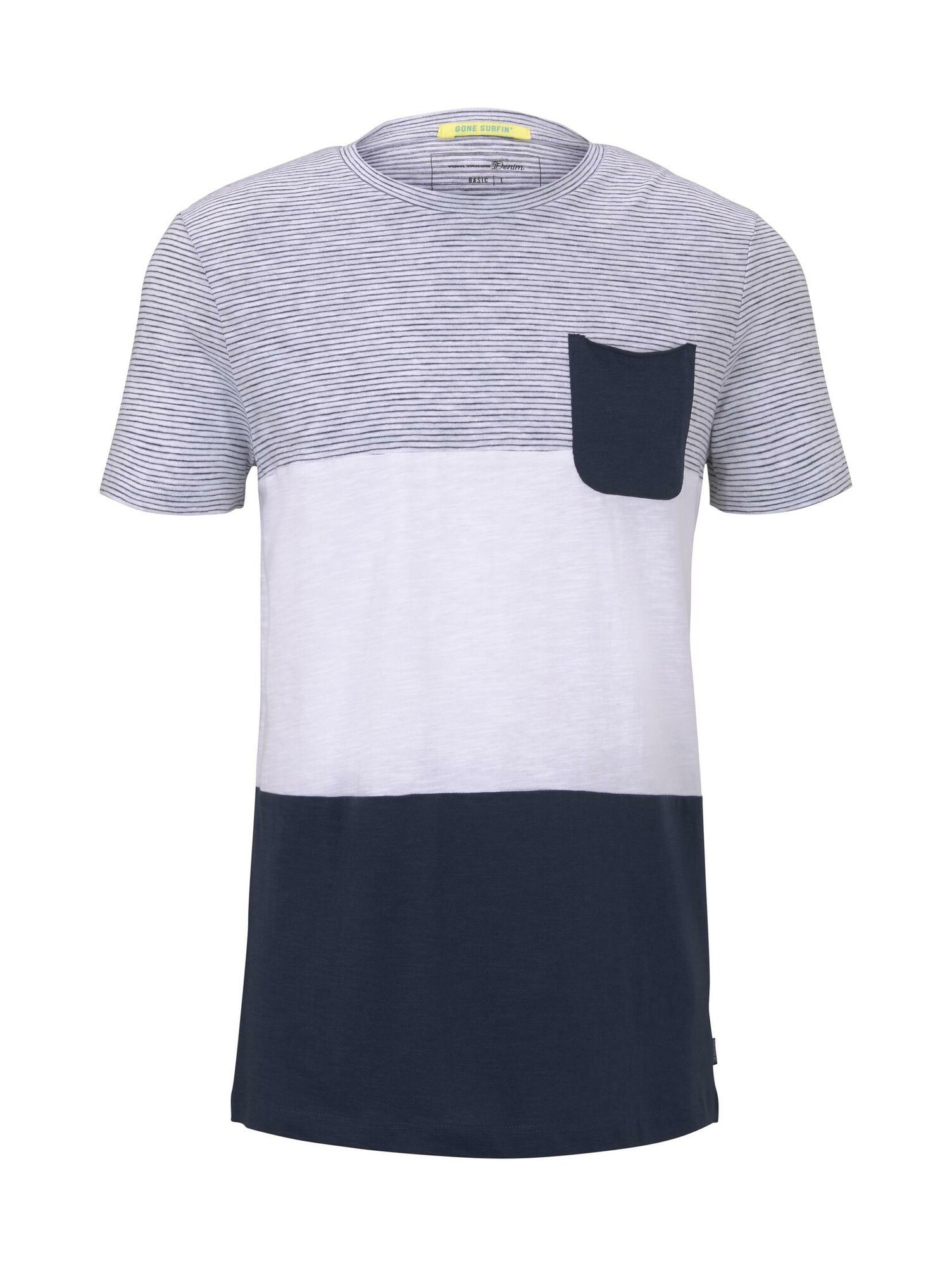 TOM TAILOR DENIM Marškinėliai  pilka / balta / mėlyna