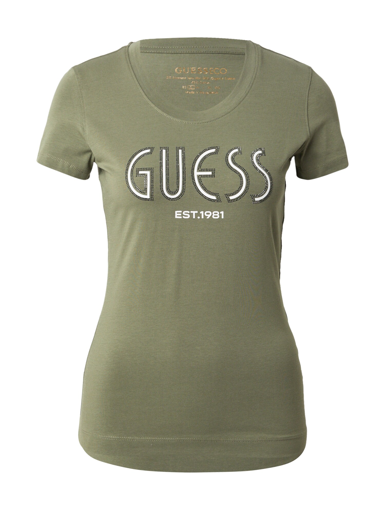 GUESS Póló  khaki / ezüst / fehér akciós termékkép 1