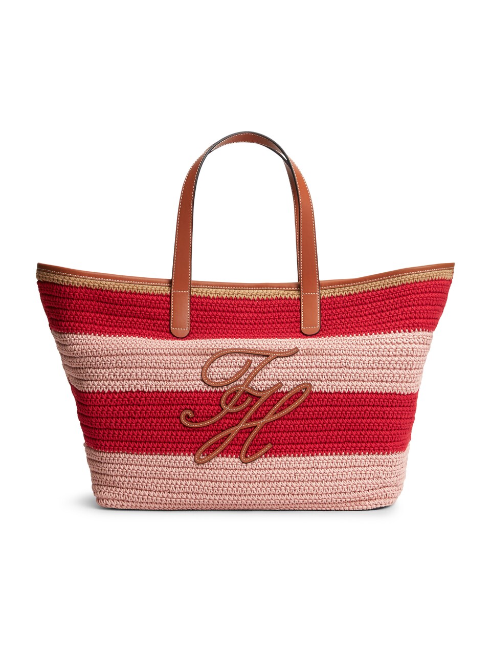 Shoppingväska 'Woven Stripe Logo Appliqué Tote' ljusbrun / rosa