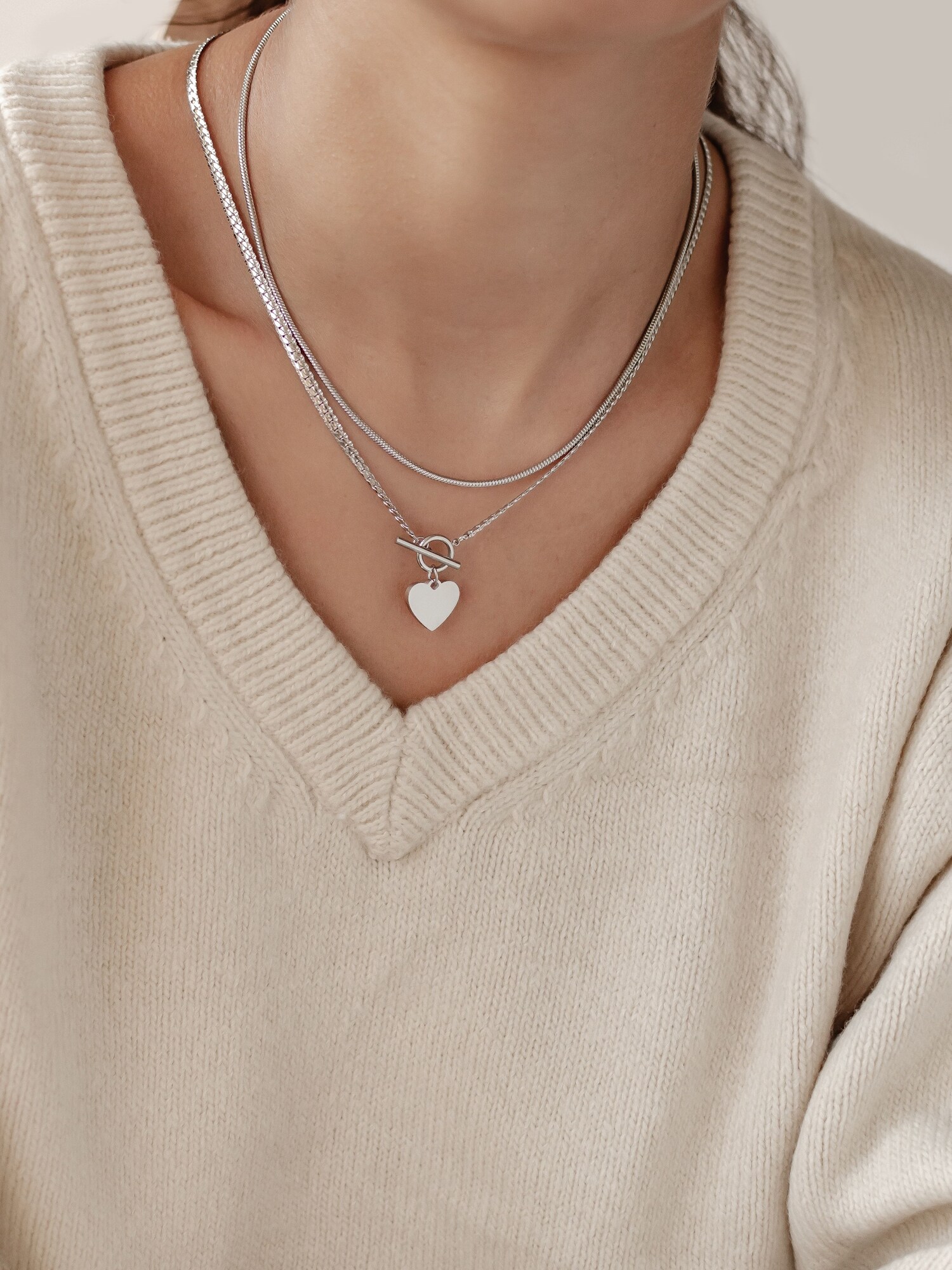 Hey Happiness Ketting 'Herz Duo' Zilver
