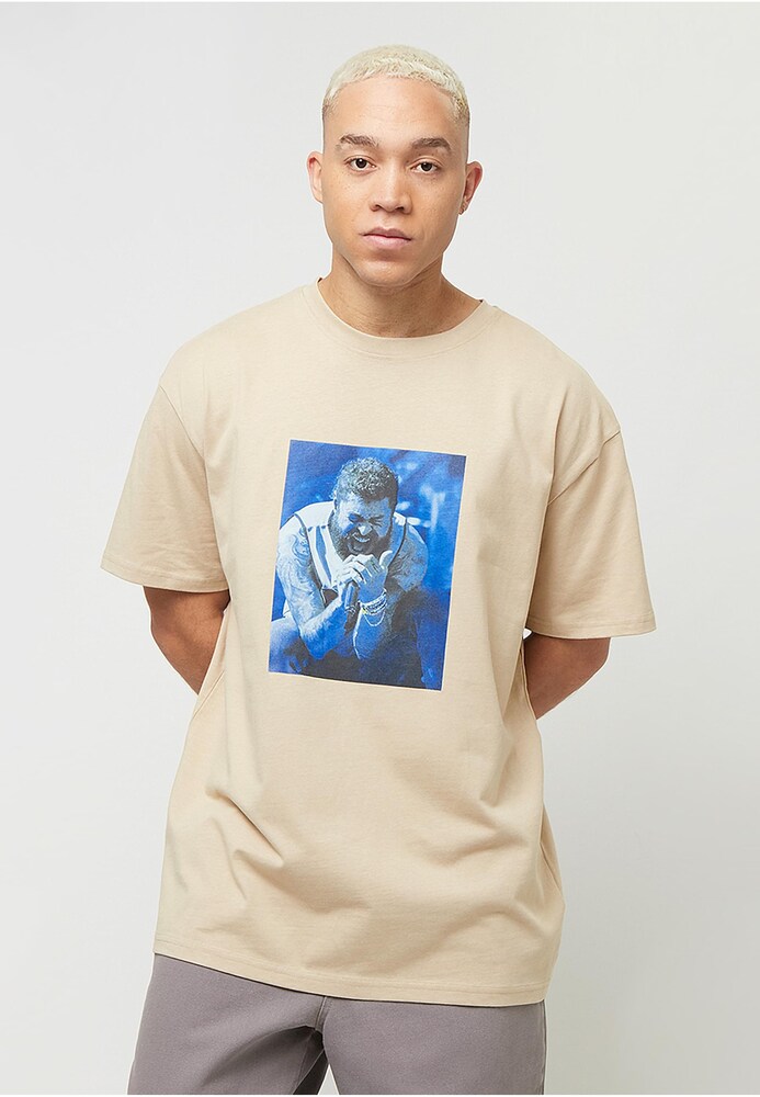 Mister Tee T-Shirt 'Post Malone Tracklist' Herren Größe L chamois / blau