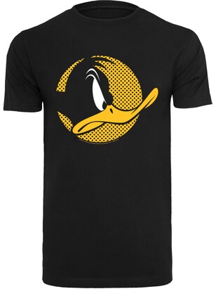 F4NT4STIC Shirt ‘Looney Tunes Daffy Duck Dotted Profile -BLK’ Geel / Zwart / Wit