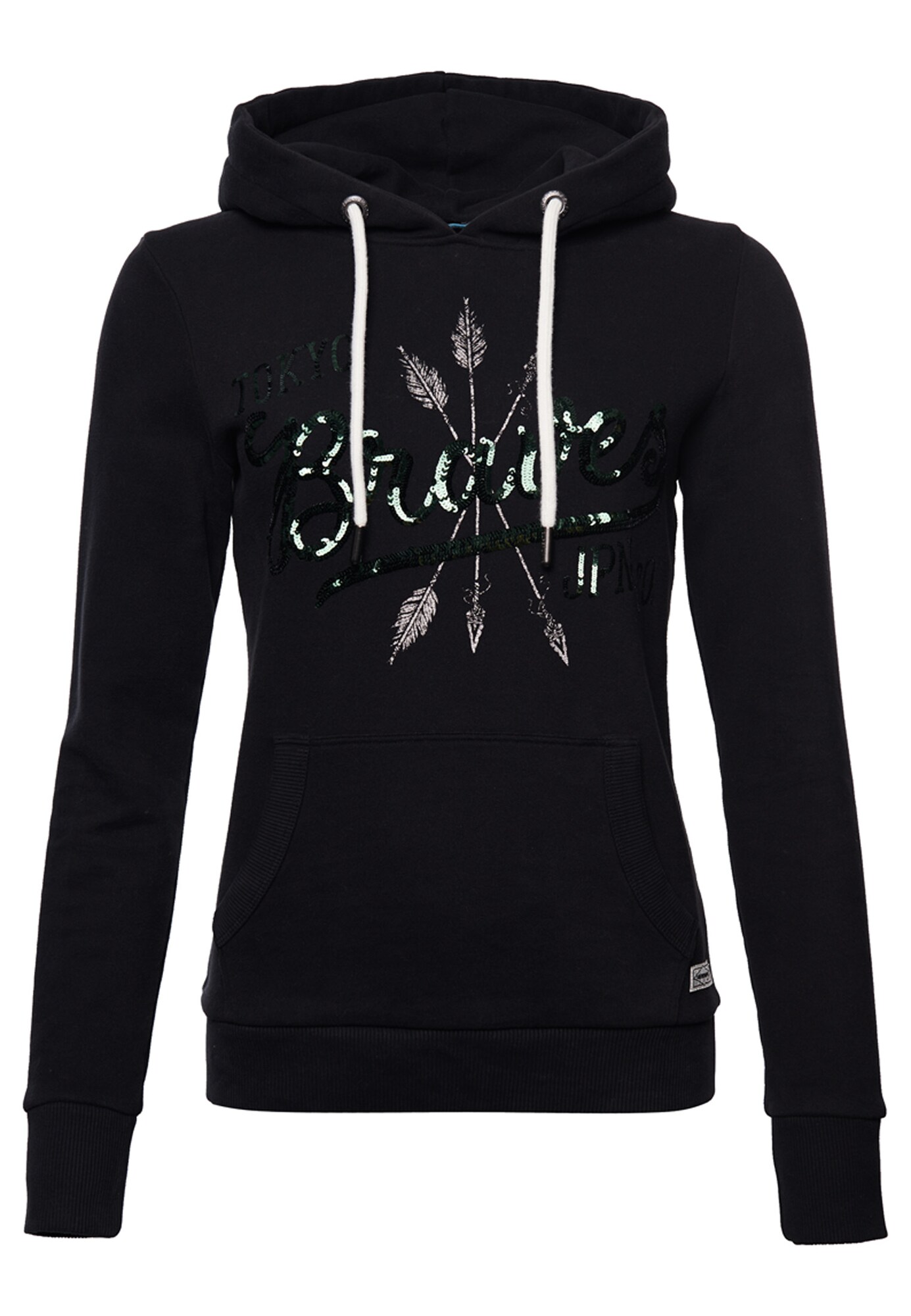 Superdry Megztinis be užsegimo  juoda / sidabrinė / tamsiai žalia
