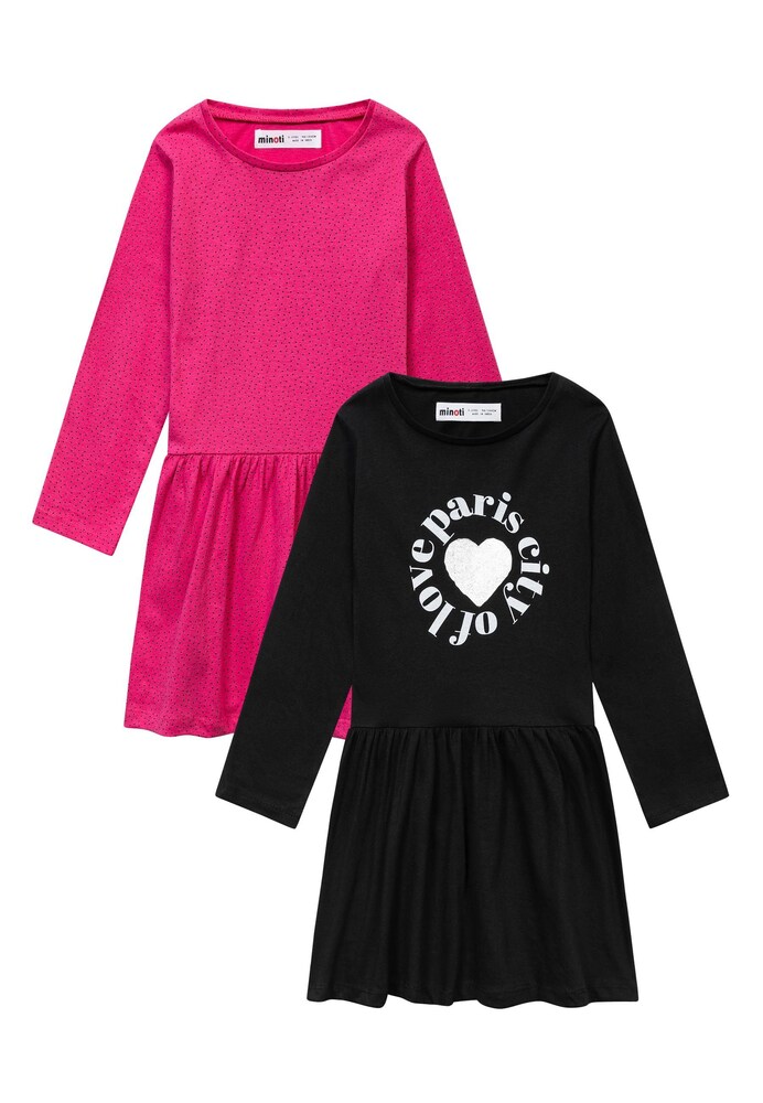 MINOTI Kleid Mädchen Größe 86/92 pink / schwarz / weiß