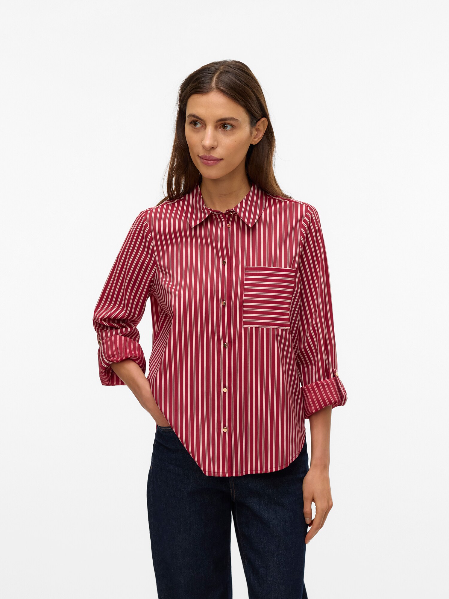 VERO MODA Blúz 'VMFANNIE'  sötétvörös / fehér termék 2. képe