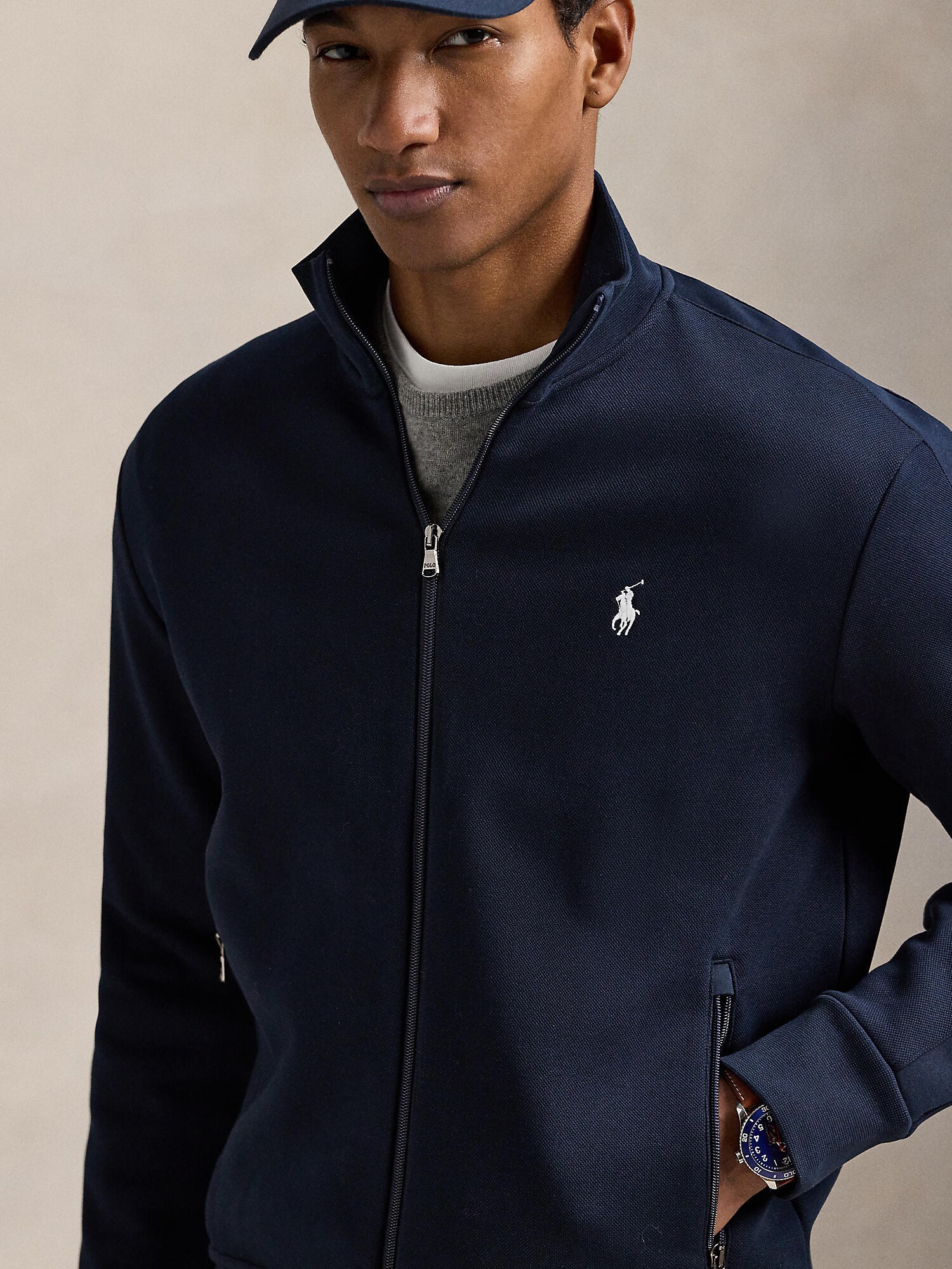 Polo Ralph Lauren Tepláková bunda 'TRACKM9' námornícka modrá / biela (obrázok 5)