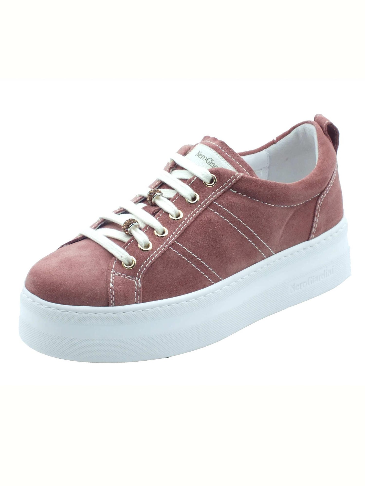 Nero Giardini Zapatos con cordón 'Nero Giardini Sneakers Donna E615310D Velour Rosa-Antico pelle rosa' rosa