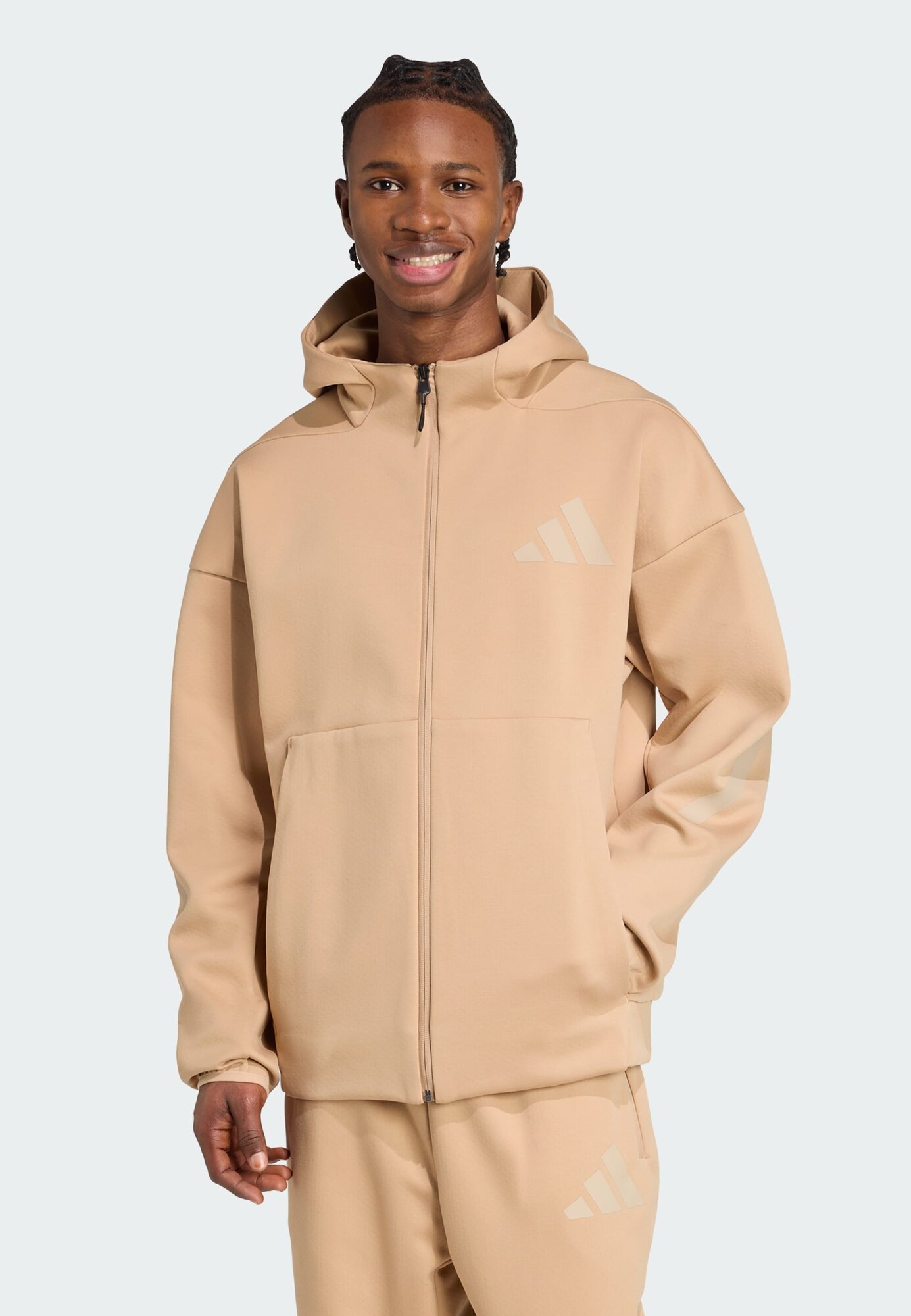 ADIDAS SPORTSWEAR Športová mikina so zipsom 'Z.N.E.' béžová / svetlosivá (obrázok 3)