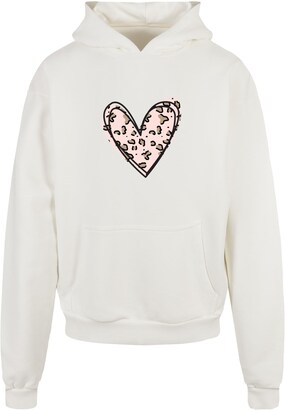 Merchcode Sweatshirt ‘Valentines Day – Leopard Heart’ Beige / Rosa / Zwart / Offwhite