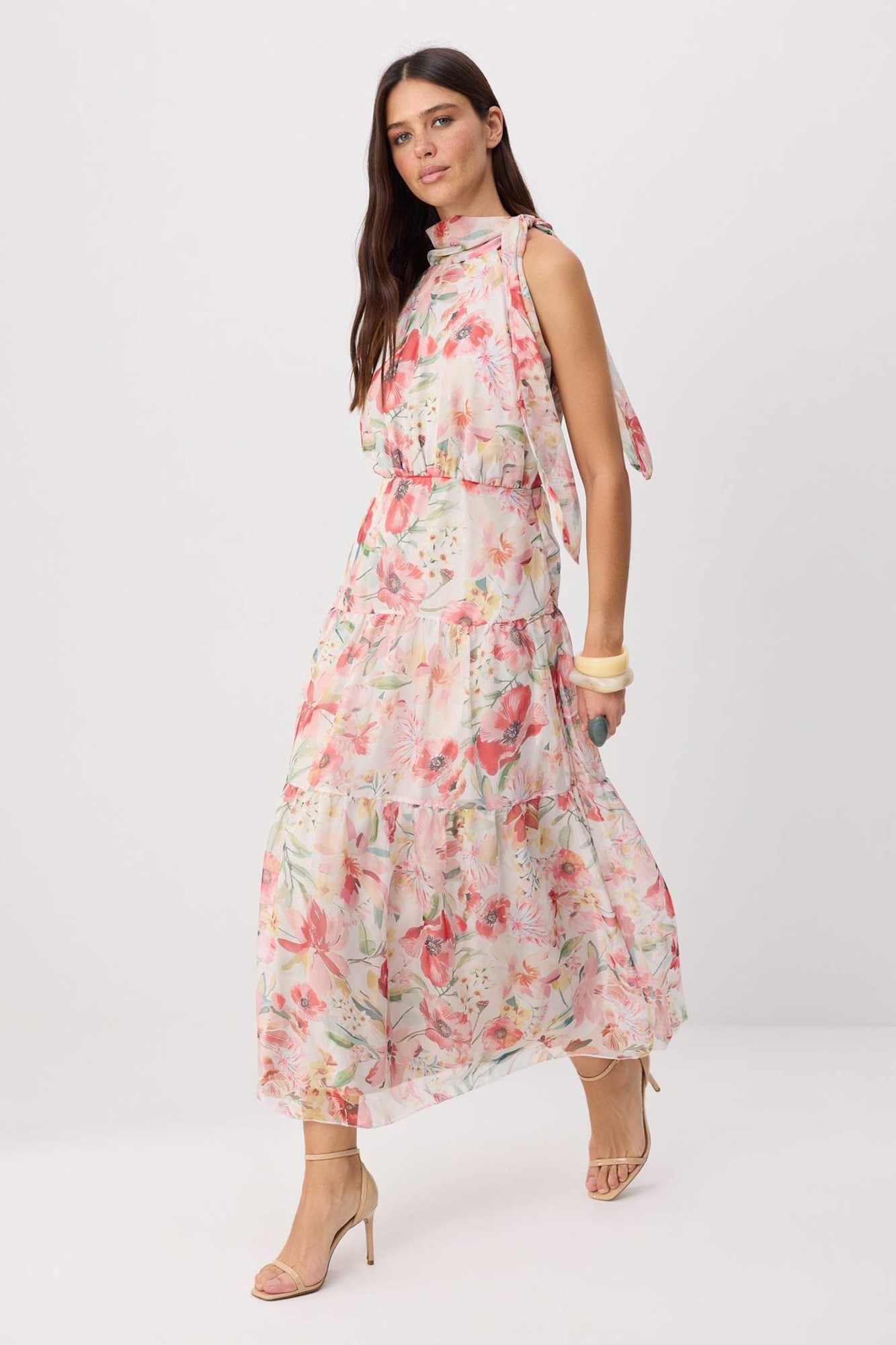 Trendyol Rochie crem / verde deschis / roz / roșu deschis