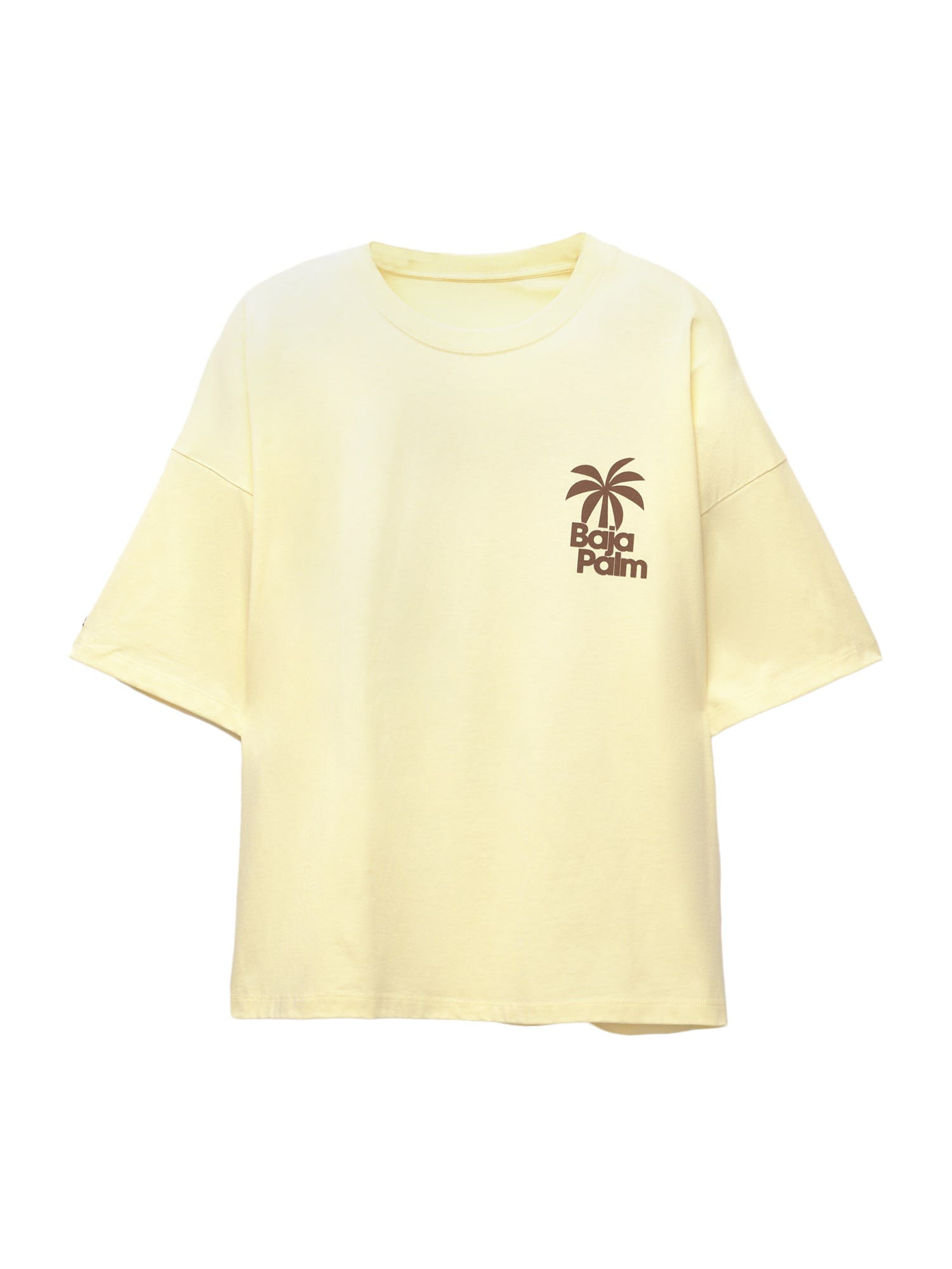Pull&Bear Oversize póló 'PACIFIC PALM'  umbra / pasztellsárga akciós termékkép 1