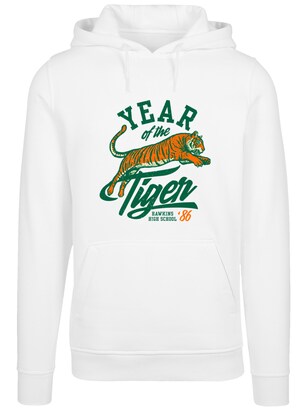 F4NT4STIC Sweatshirt ‘Stranger Things Hawkins Year of The Tiger 86 Netflix TV Series’ Spar / Donkeroranje / Wit