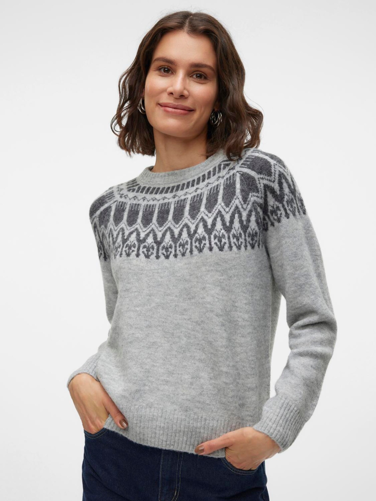 VERO MODA Pulóver 'VMSimone'  sötétszürke / szürke melír termék 2. képe