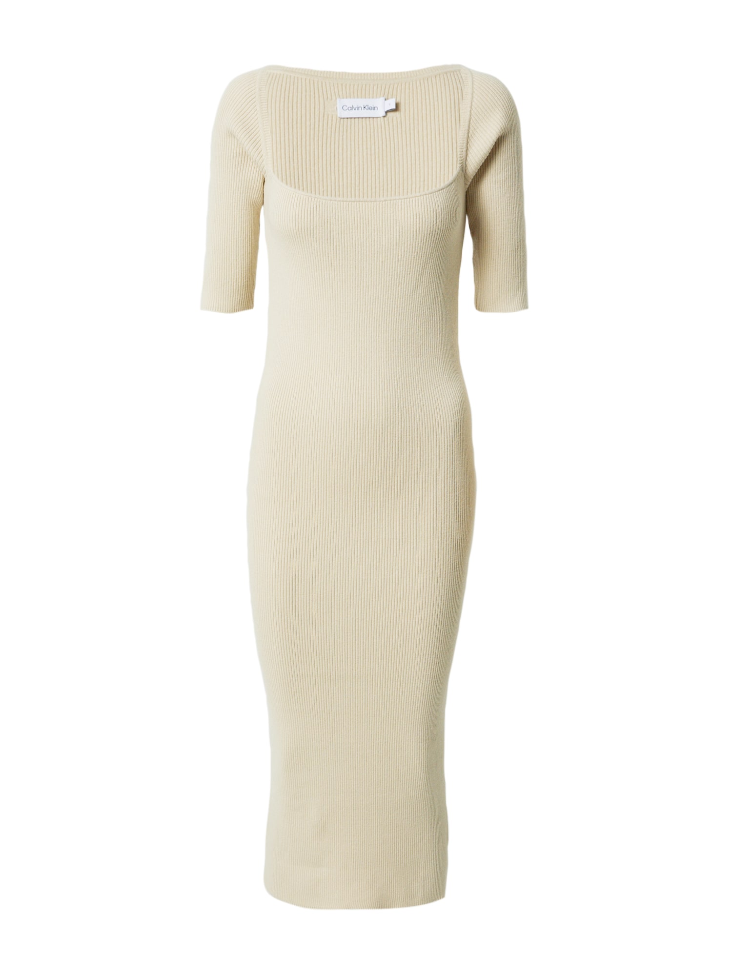 Calvin Klein Megzta suknelė gelsvai pilka spalva