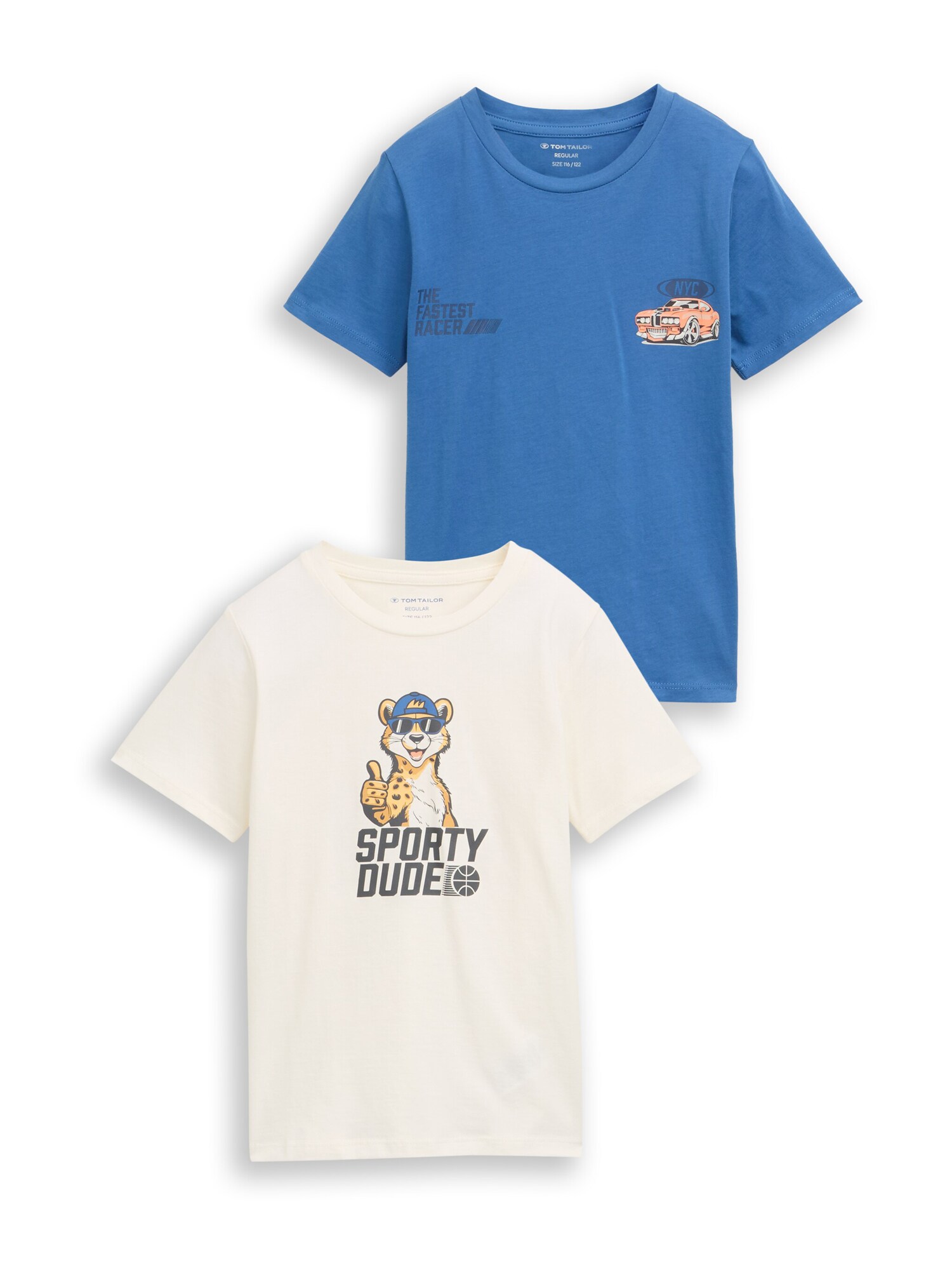 TOM TAILOR Tricou  albastru / portocaliu / negru / alb