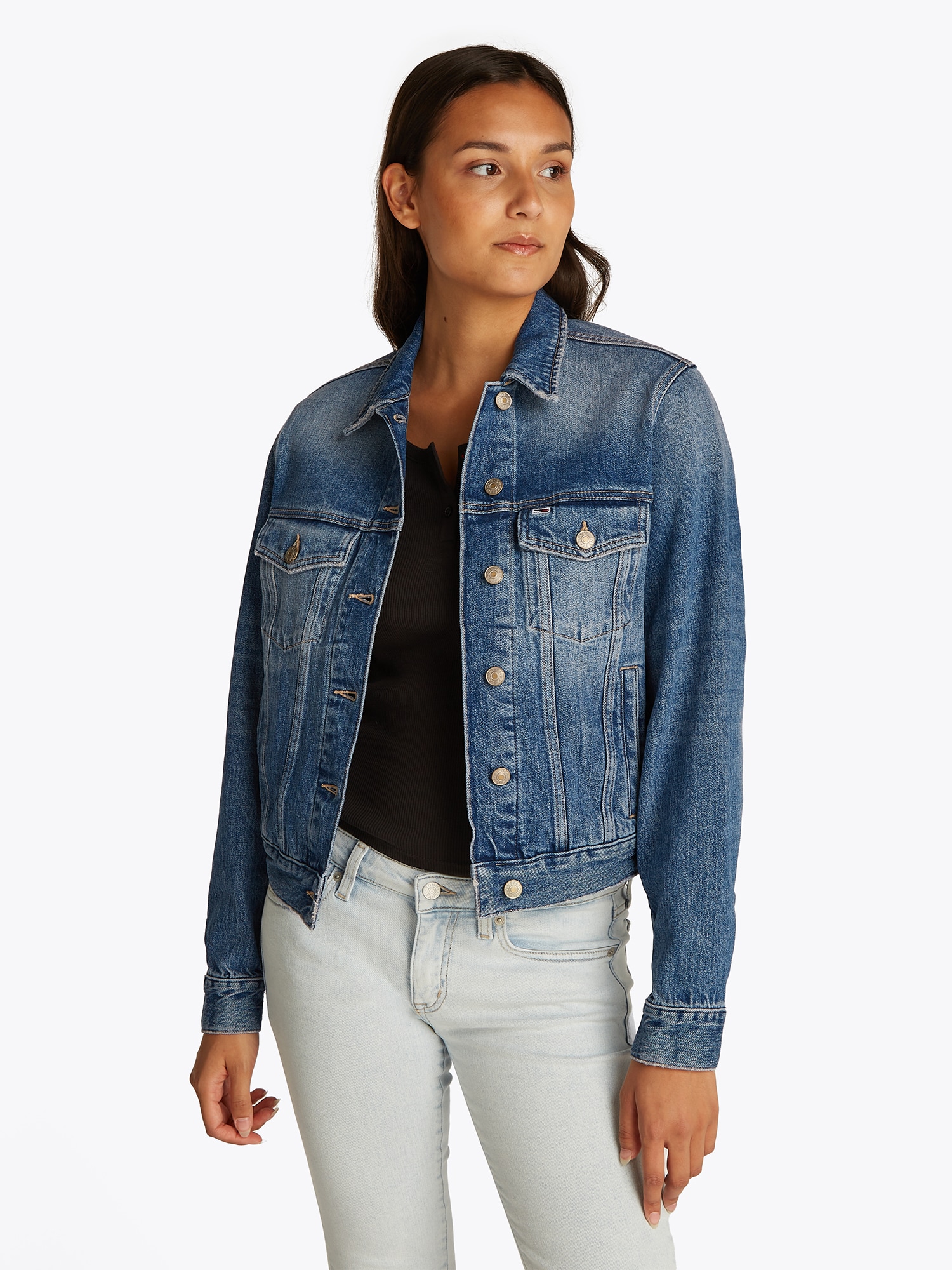 Tommy Jeans Átmeneti dzseki  kék farmer / világospiros / fekete / fehér farmer termék 2. képe