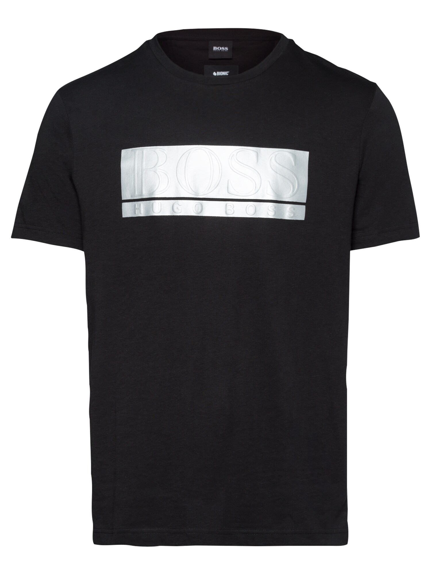 BOSS ATHLEISURE Marškinėliai 'Teeonic'  juoda / sidabrinė