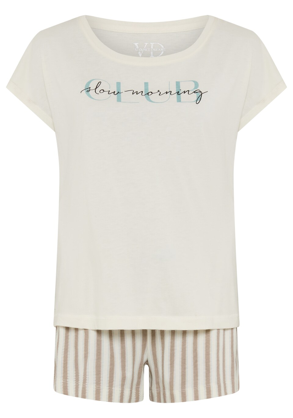 Kort pyjamas camel / ecru / cyanblå