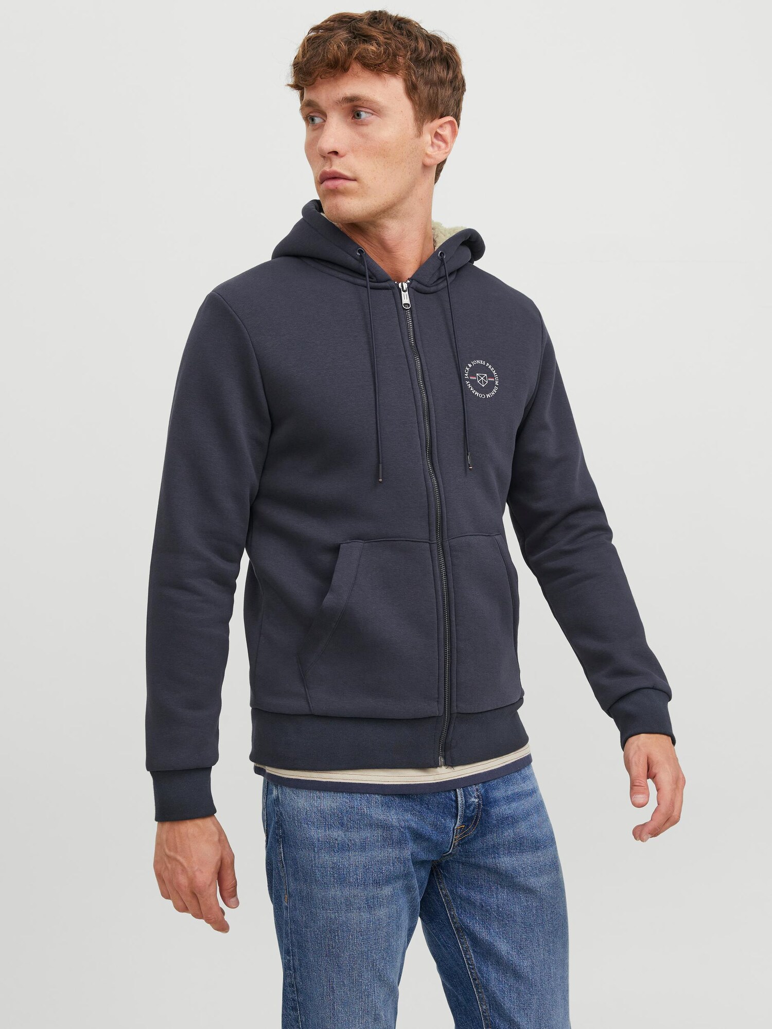 JACK & JONES Tréning dzseki  sötétkék / fehér termék 2. képe