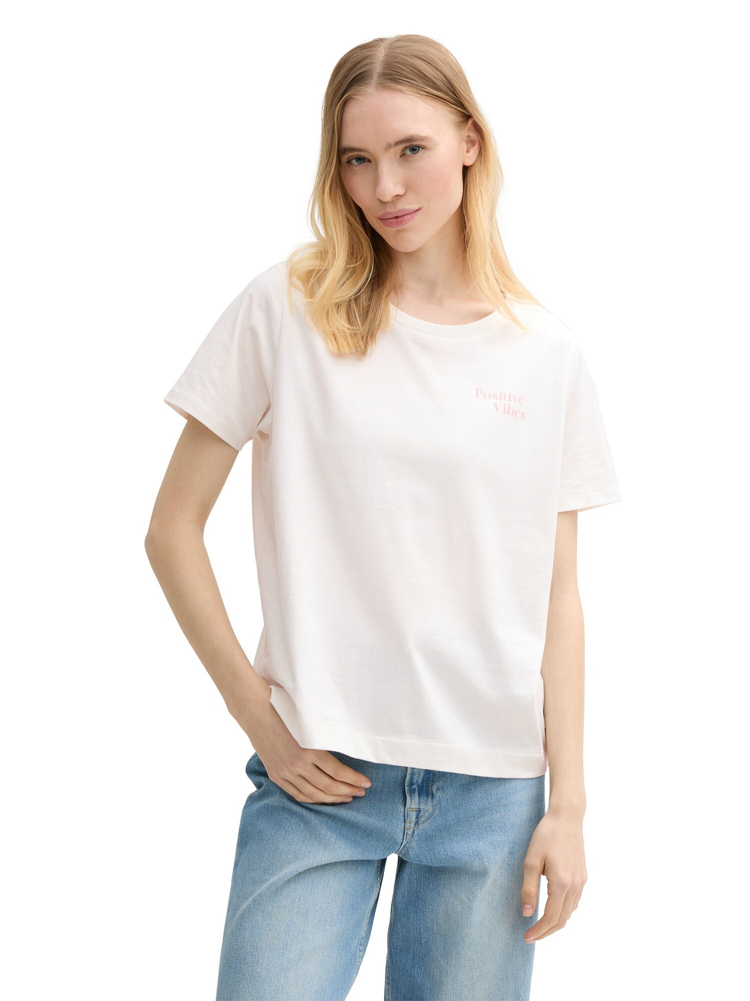 TOM TAILOR DENIM Póló  fáradt rózsaszín / piszkosfehér termék 2. képe