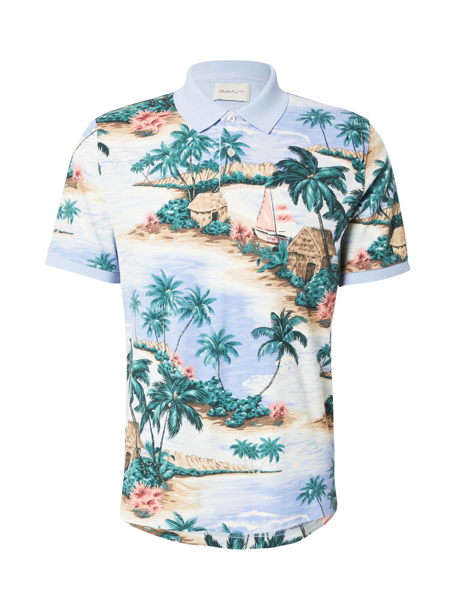 GANT Tricou  albastru deschis / maro deschis / verde jad / roz