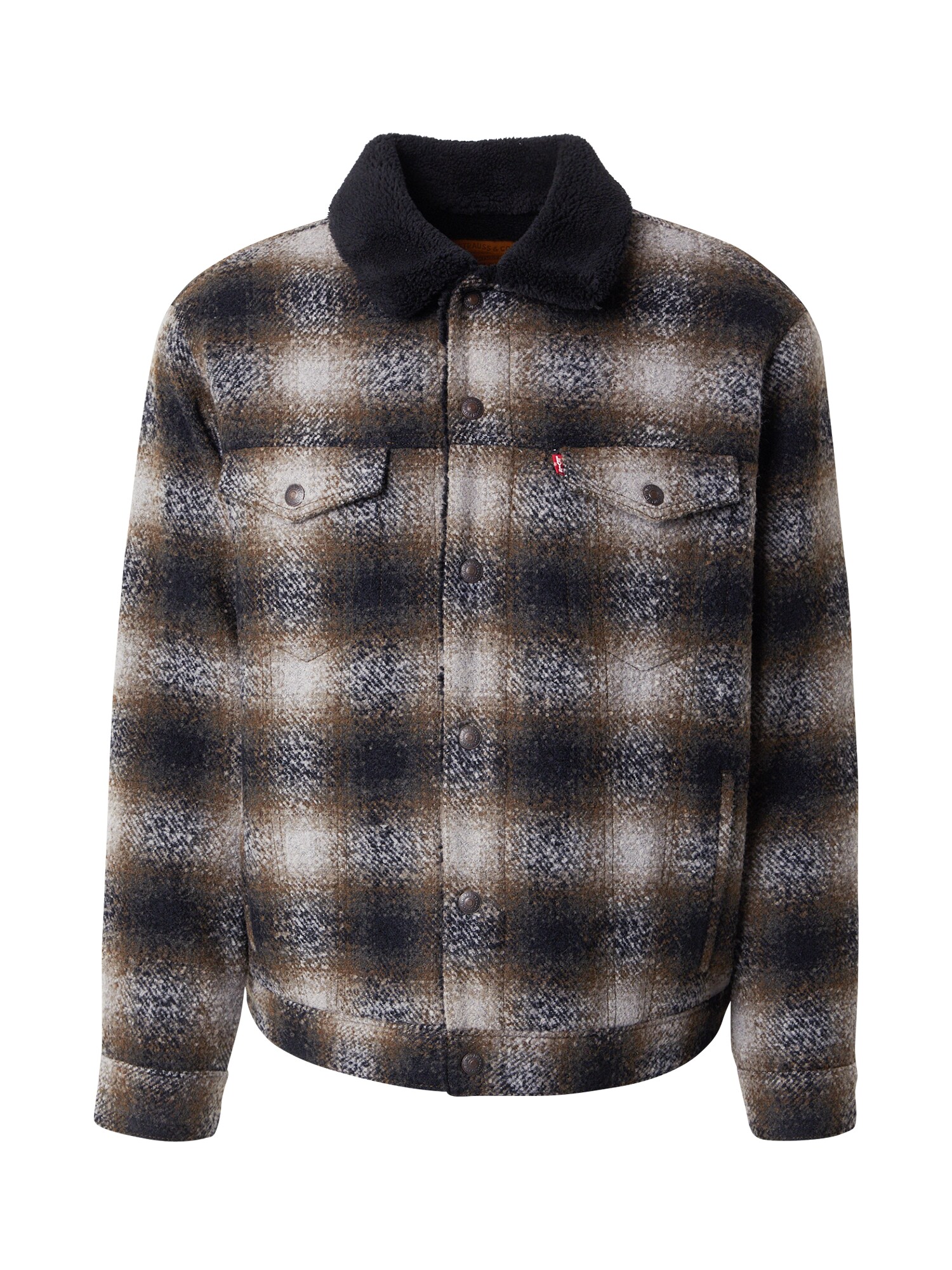 LEVI'S ® Prechodná bunda 'Relaxed Fit Plaid Sherpa Trucker Jacket'  tmavohnedá / čierna / biela