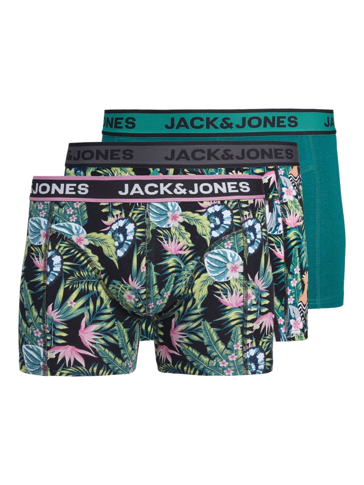 JACK & JONES Boxeralsók 'DREW'  smaragd / rózsaszín / fekete / fehér