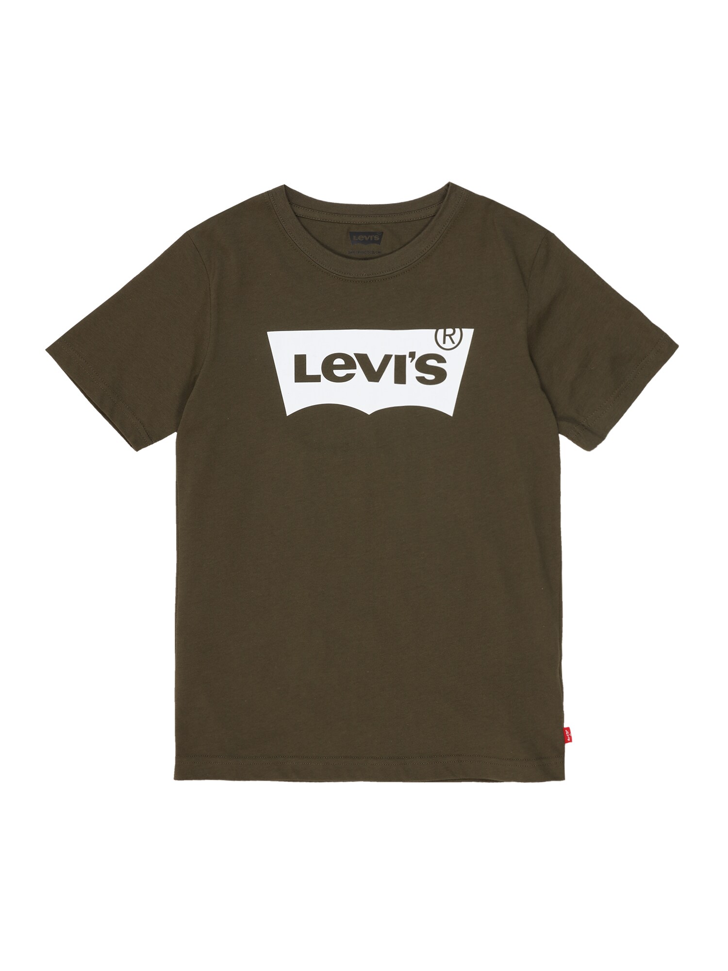 LEVI'S Marškinėliai 'Batwing Tee'  alyvuogių spalva / tamsiai ruda / balta