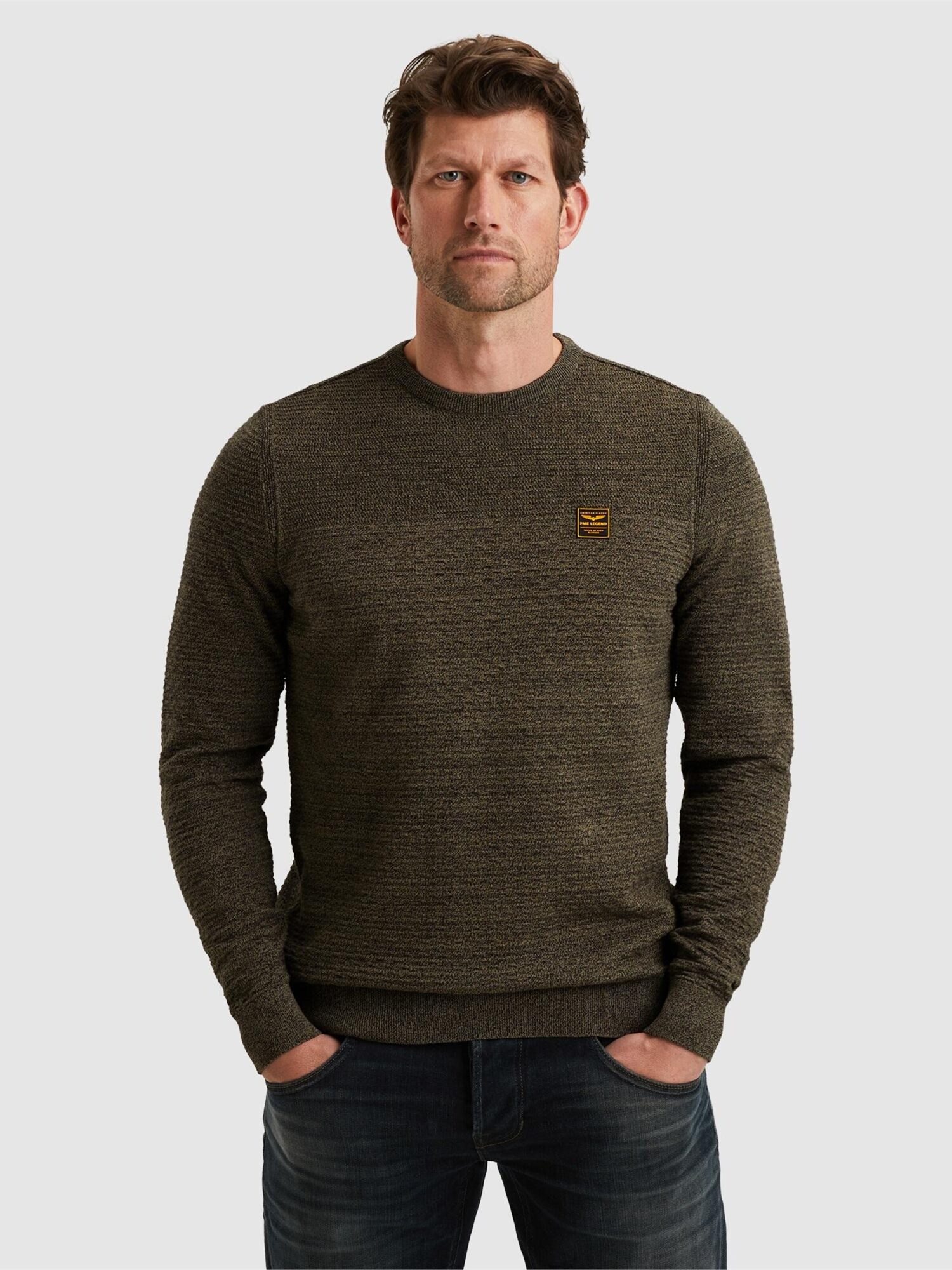PME Legend Jersey 'Pullover in mouliné cotton' oliva