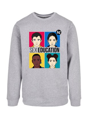 F4NT4STIC Sweatshirt ‘Sex Education Teen Illustrated Netflix TV Series’ Blauw / Geel / Grijs / Zwart