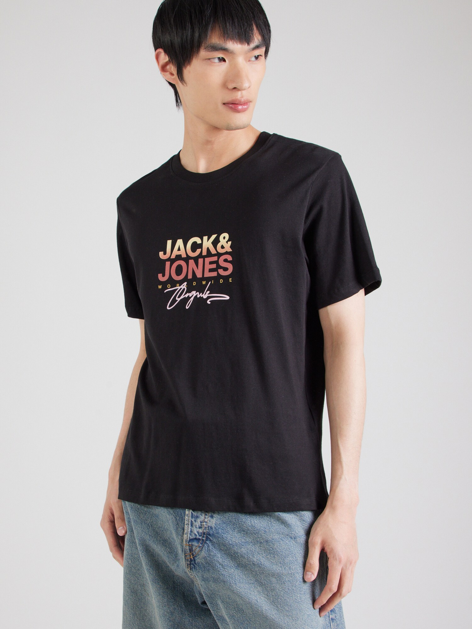 JACK & JONES Póló 'JJOrcanggu'  pasztellsárga / pasztellpiros / fekete termék 2. képe