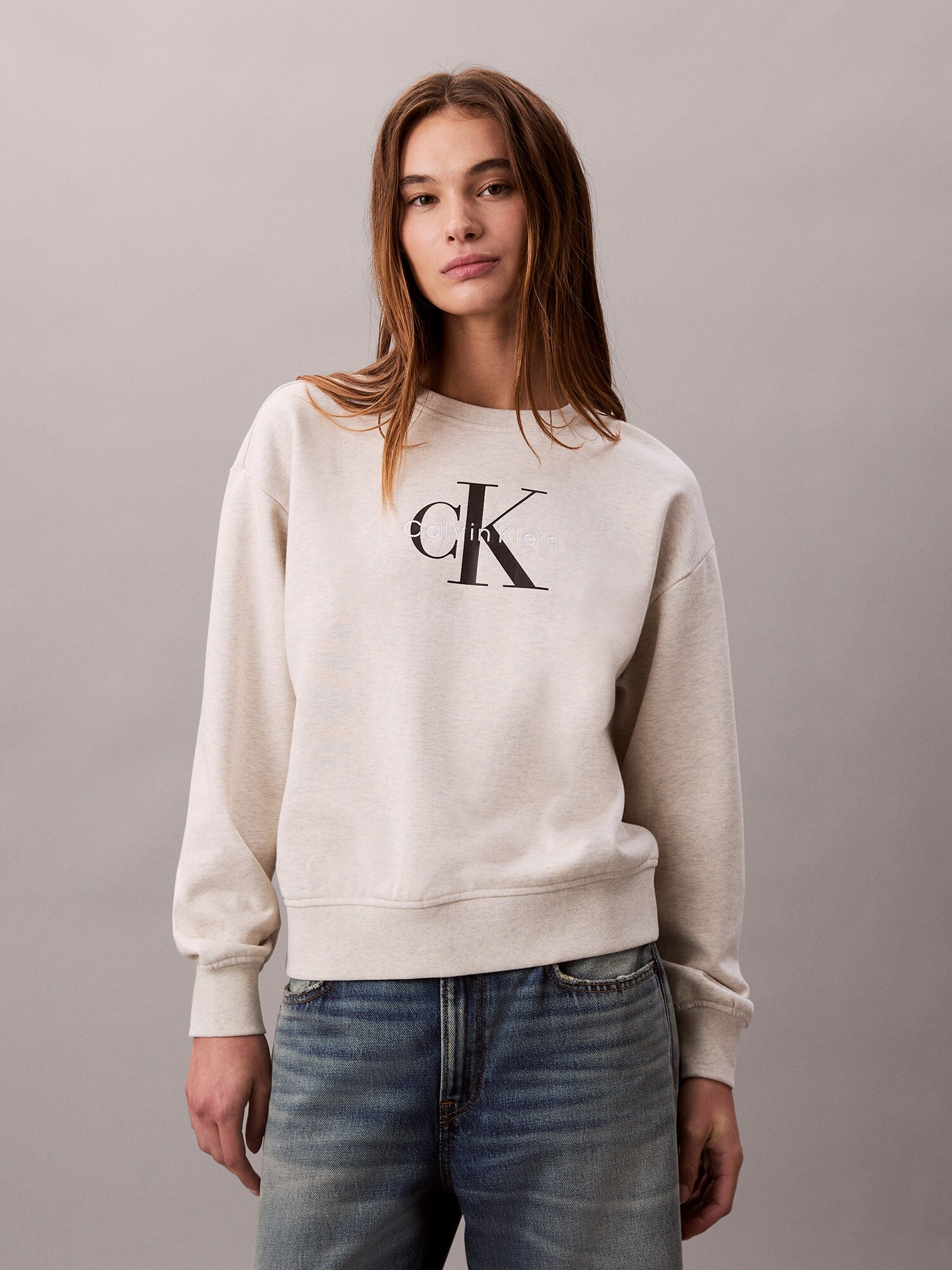 Calvin Klein Jeans Mikina sivá melírovaná / čierna / biela (obrázok 3)