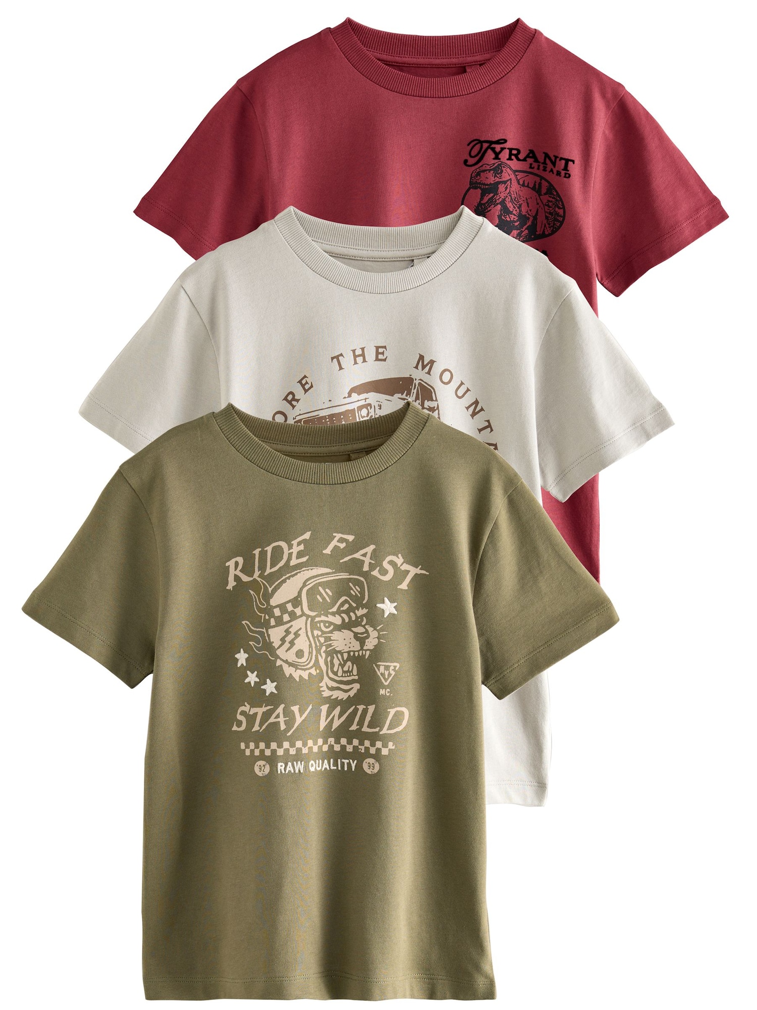 Next Tricou  gri / oliv / roșu