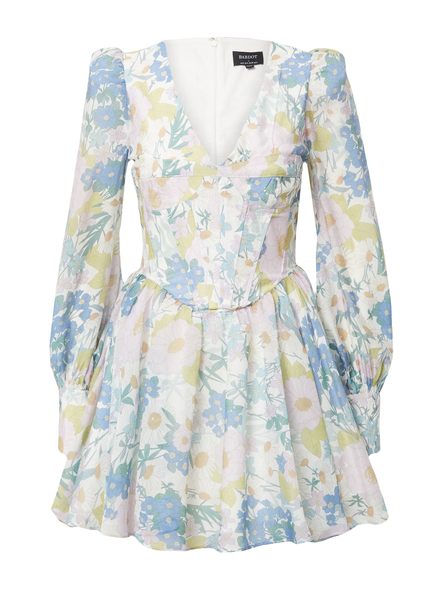 Bardot Vestido 'ZELINA'  azul fumado / amarelo / menta / branco