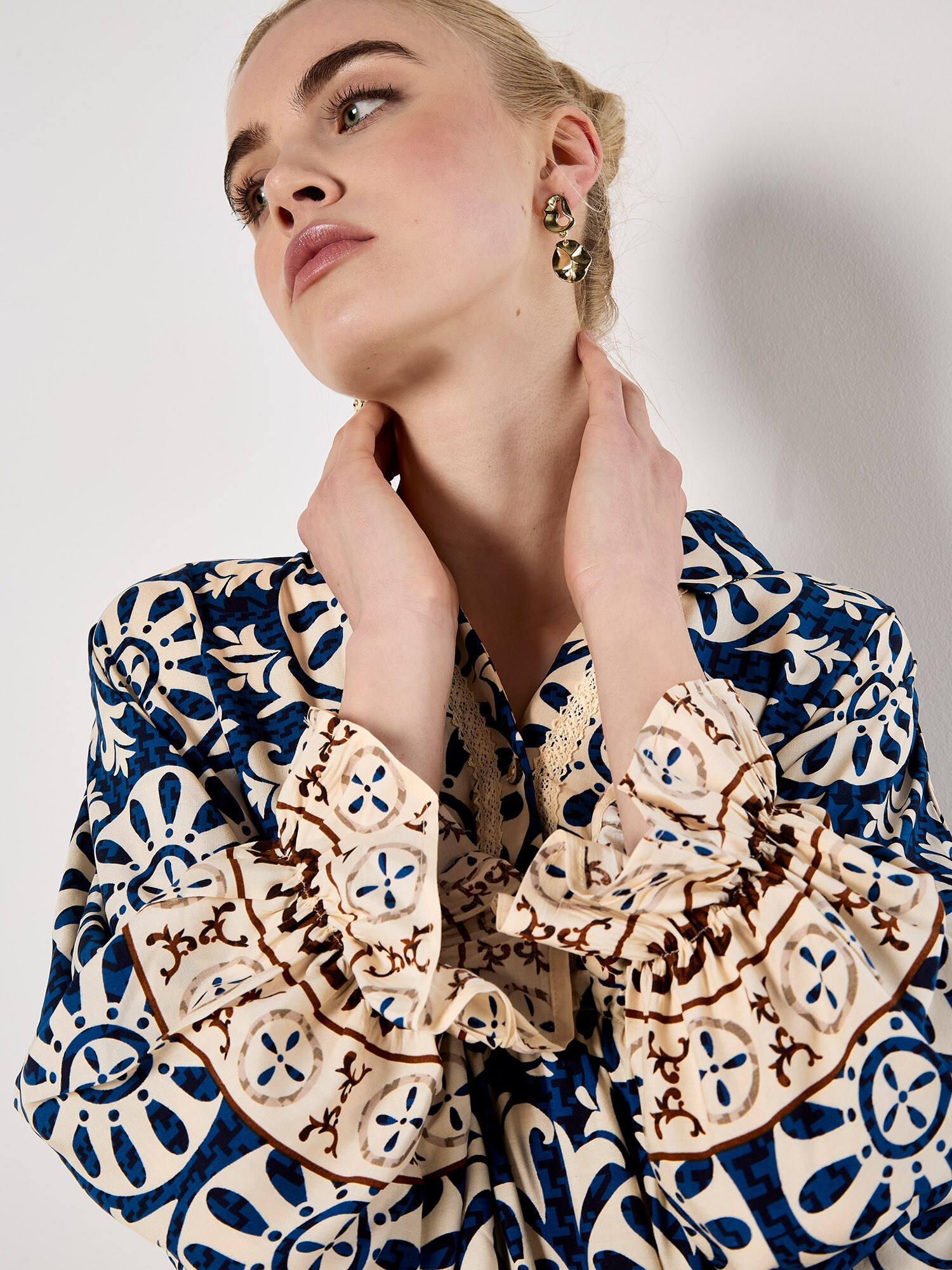 Thumbnail - Apricot Block Print Oversized Shirt