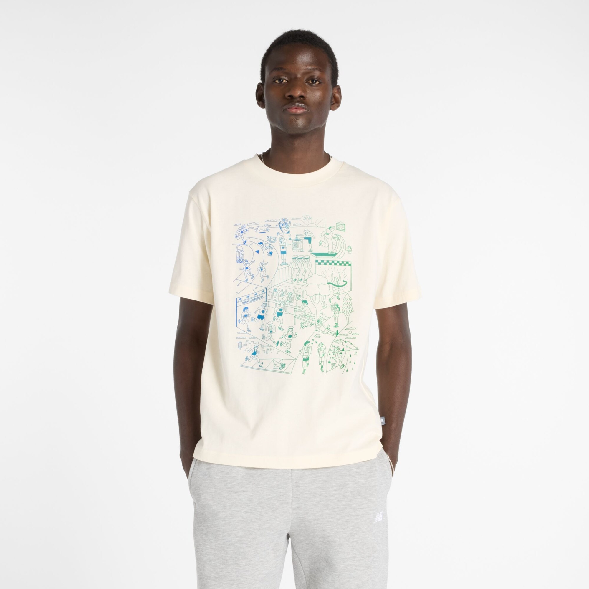new balance Camiseta 'Athletics Run Mural' beige / azul / verde
