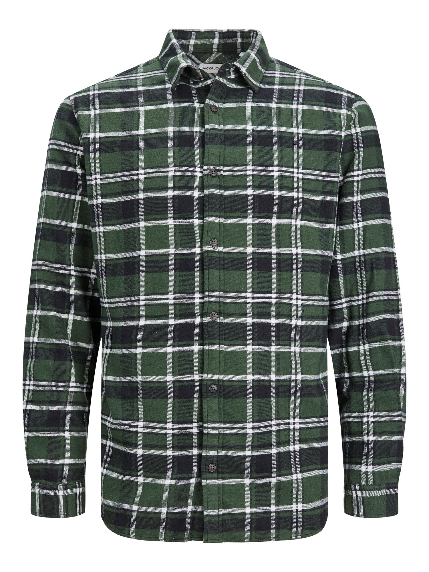 JACK & JONES Košeľa  tmavozelená / čierna / biela