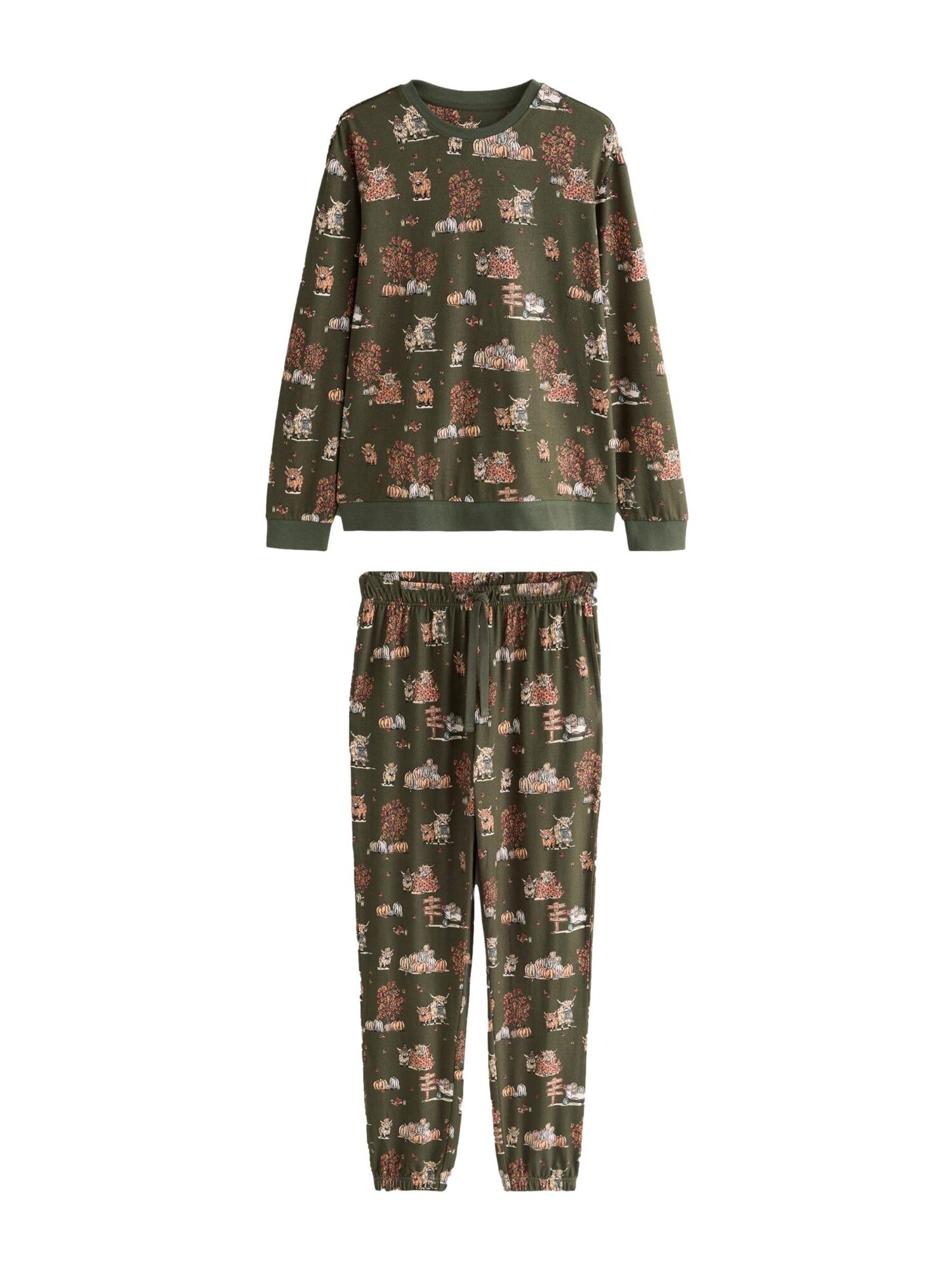 Next Pijama lungă maro / kaki / portocaliu deschis / alb