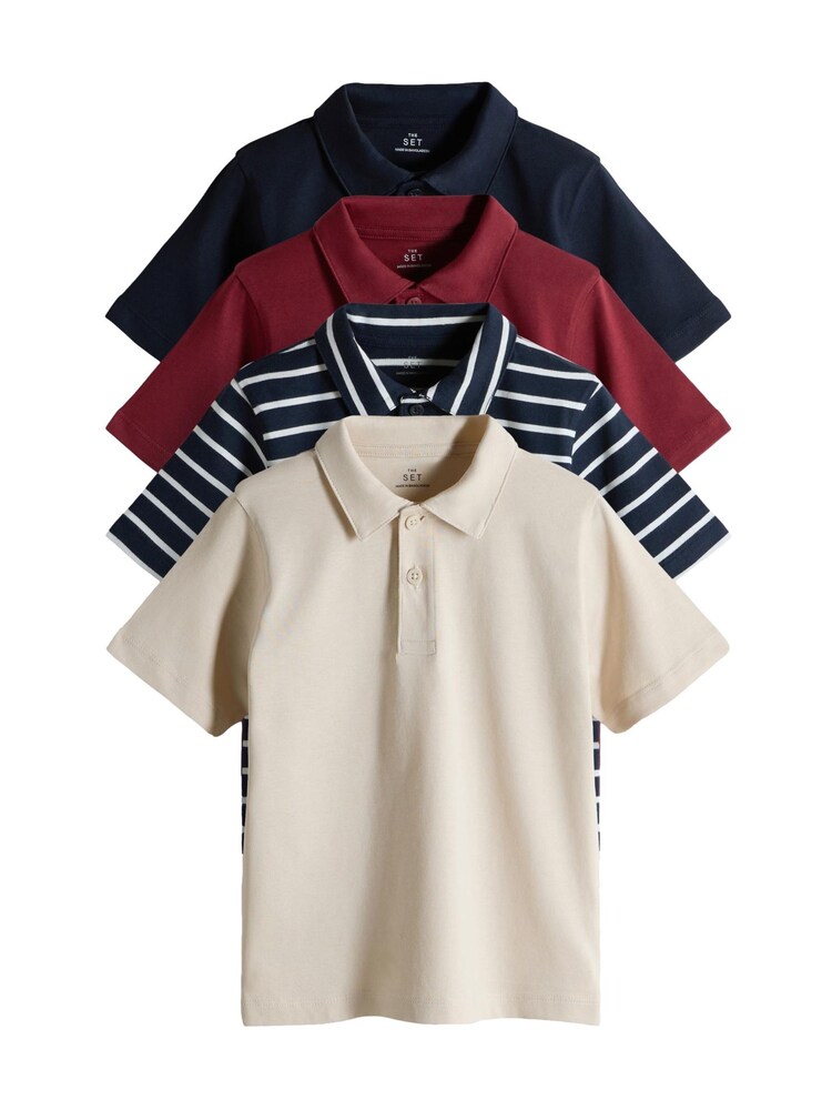 The Set Poloshirt Jungen Größe 158 beige / marine / rot / weiß