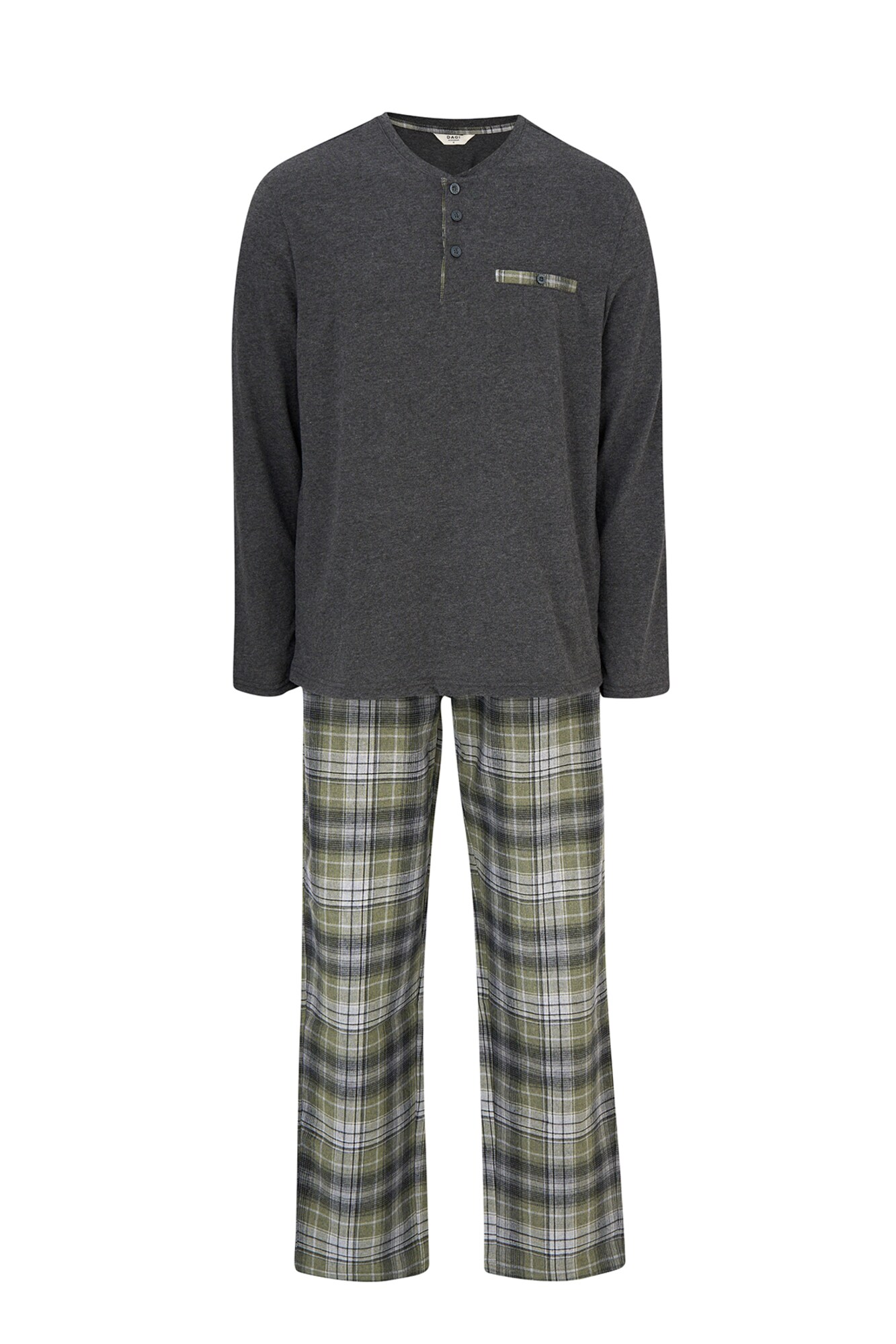 Dagi Pijama lungă  gri metalic / verde / alb