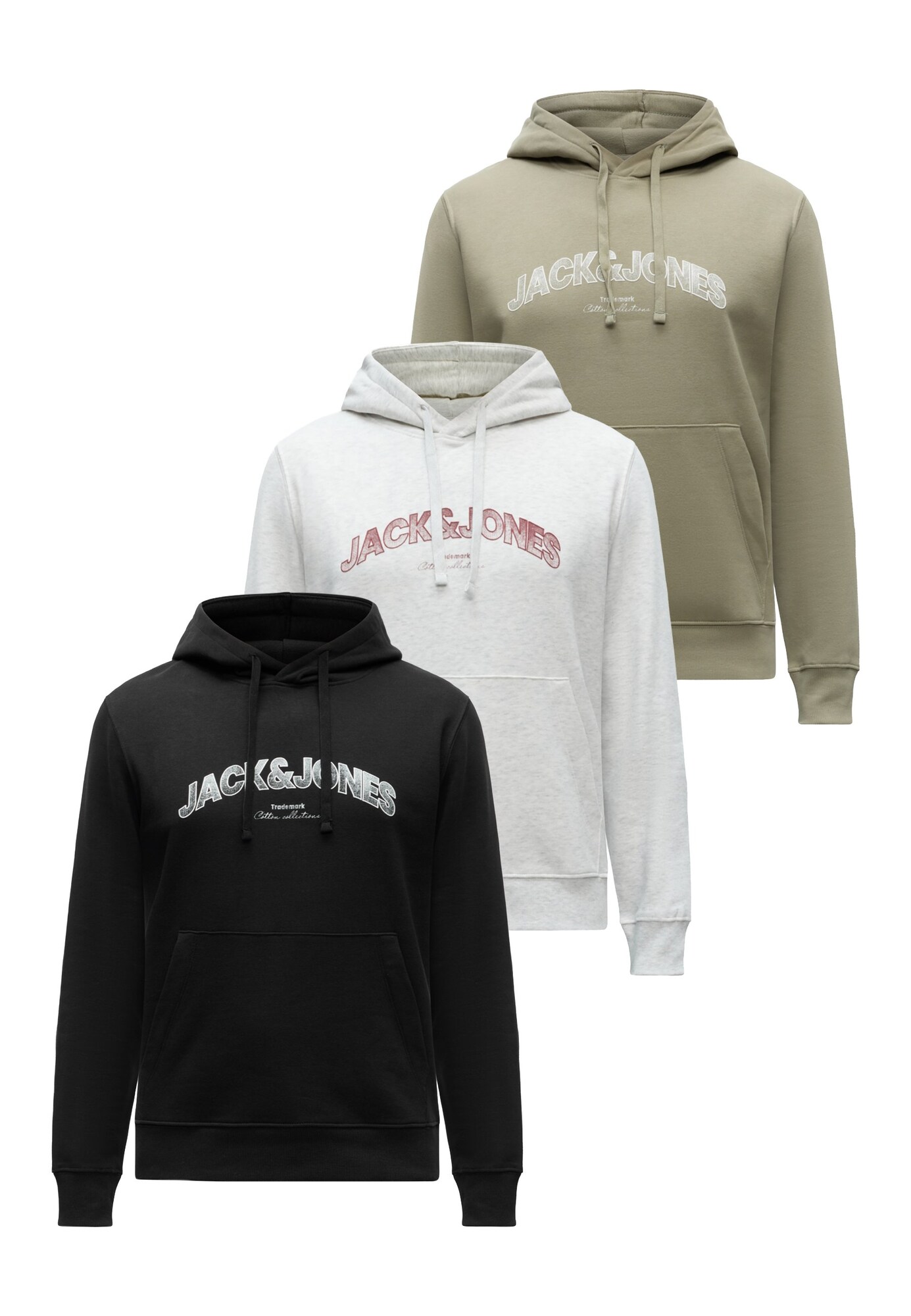JACK & JONES Bluză de molton JJAVERY kaki / roșu cireș / negru / alb amestacat