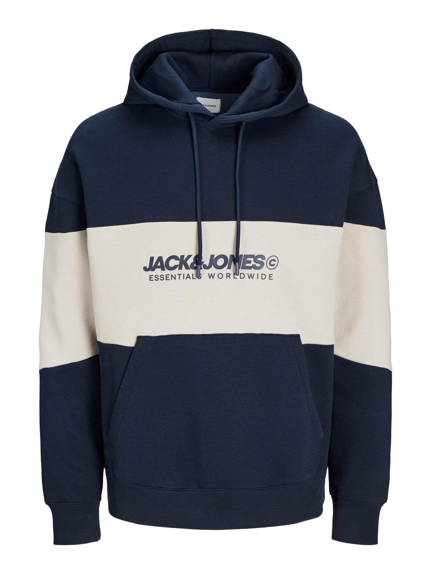 Jack & Jones Plus Mikina 'JJELEGACY'  krémová / námornícka modrá