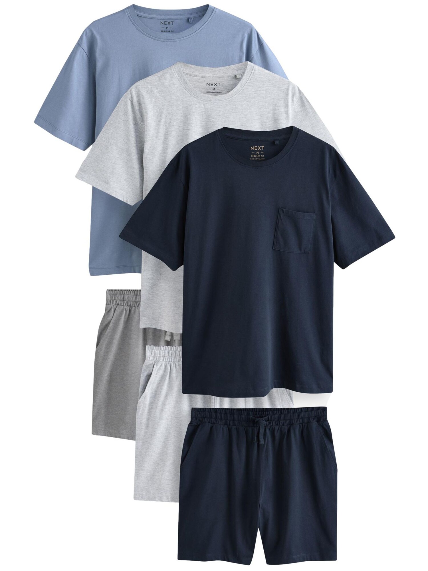 Next Pijama scurtă  albastru noapte / albastru porumbel / gri / gri închis