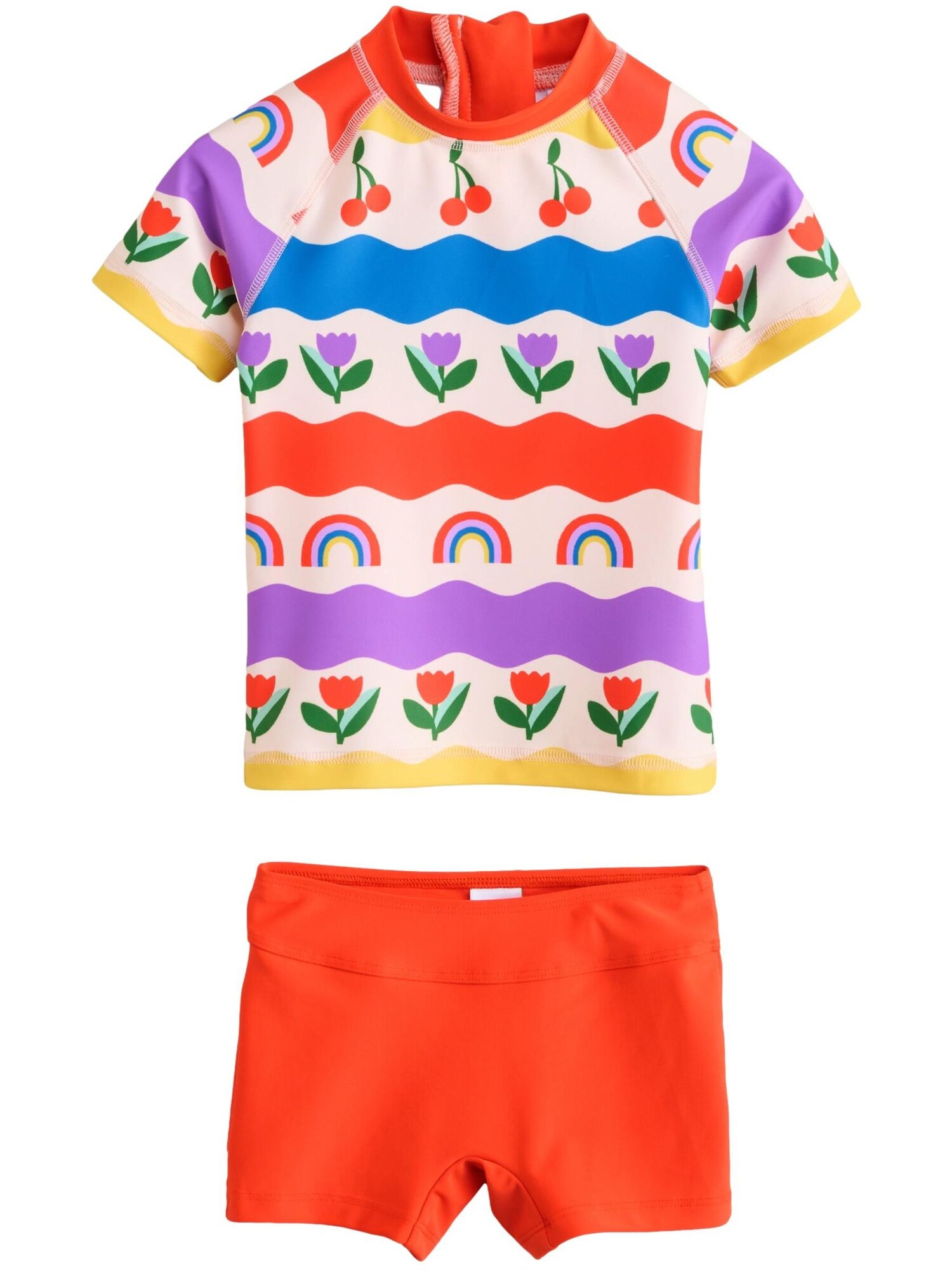 Next Costum de baie întreg  albastru / galben deschis / mov deschis / portocaliu neon
