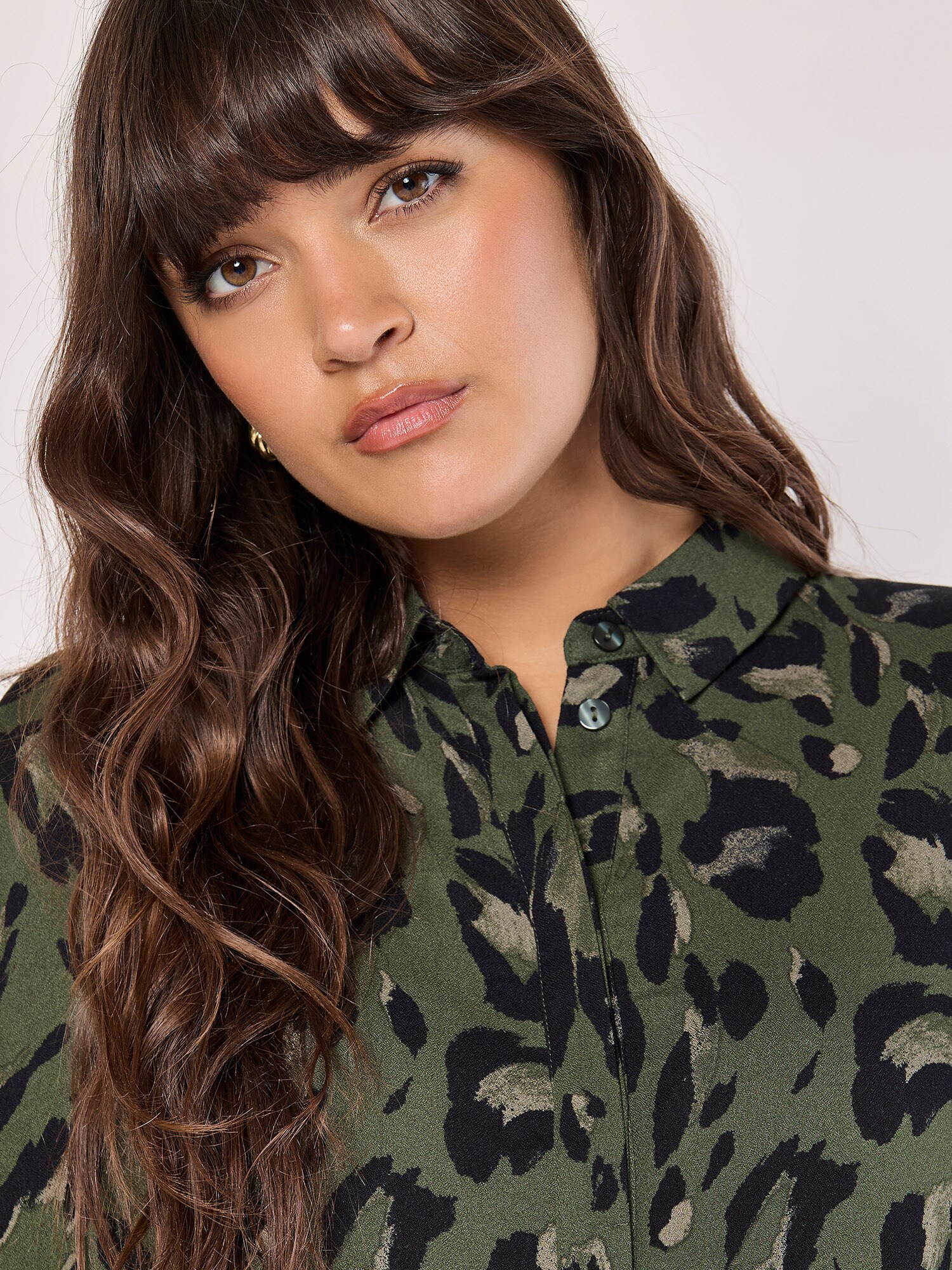 Thumbnail - Apricot Cheetah Oversized Shirt Mini Dress