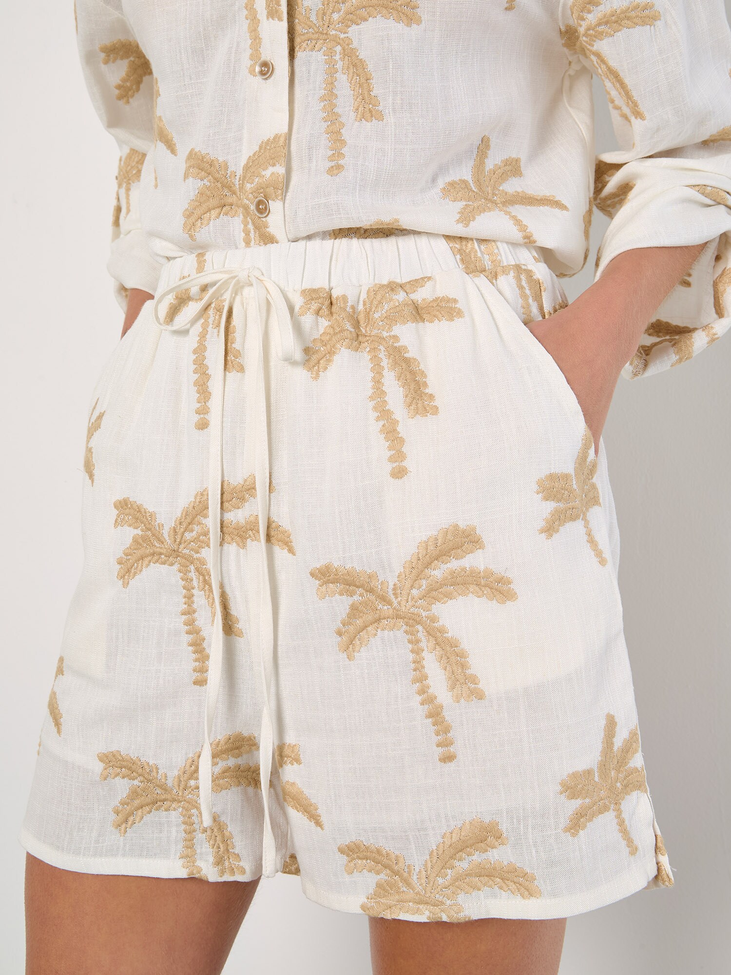 Thumbnail - Apricot Embroidered Palm Tree Shorts