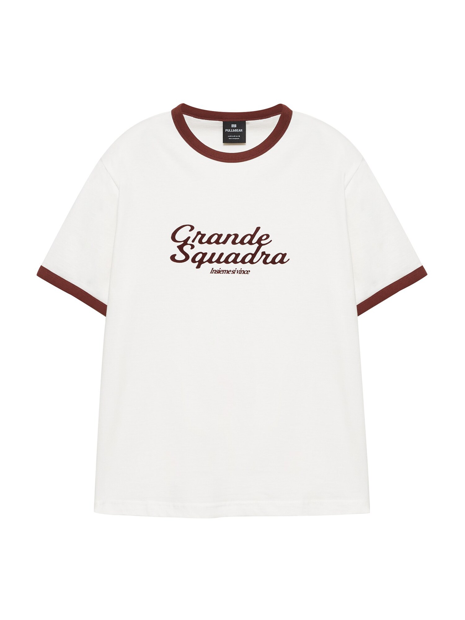 Pull&Bear Tričko 'GRANDE SQUADRA'  vínovo červená / prírodná biela